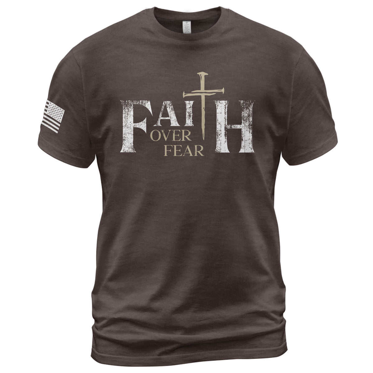 Faith Over Fear Christian Nail Cross Patriotic Religious, Christian Shirts for Men - Christian Tee Shirts - Rust Field Wear