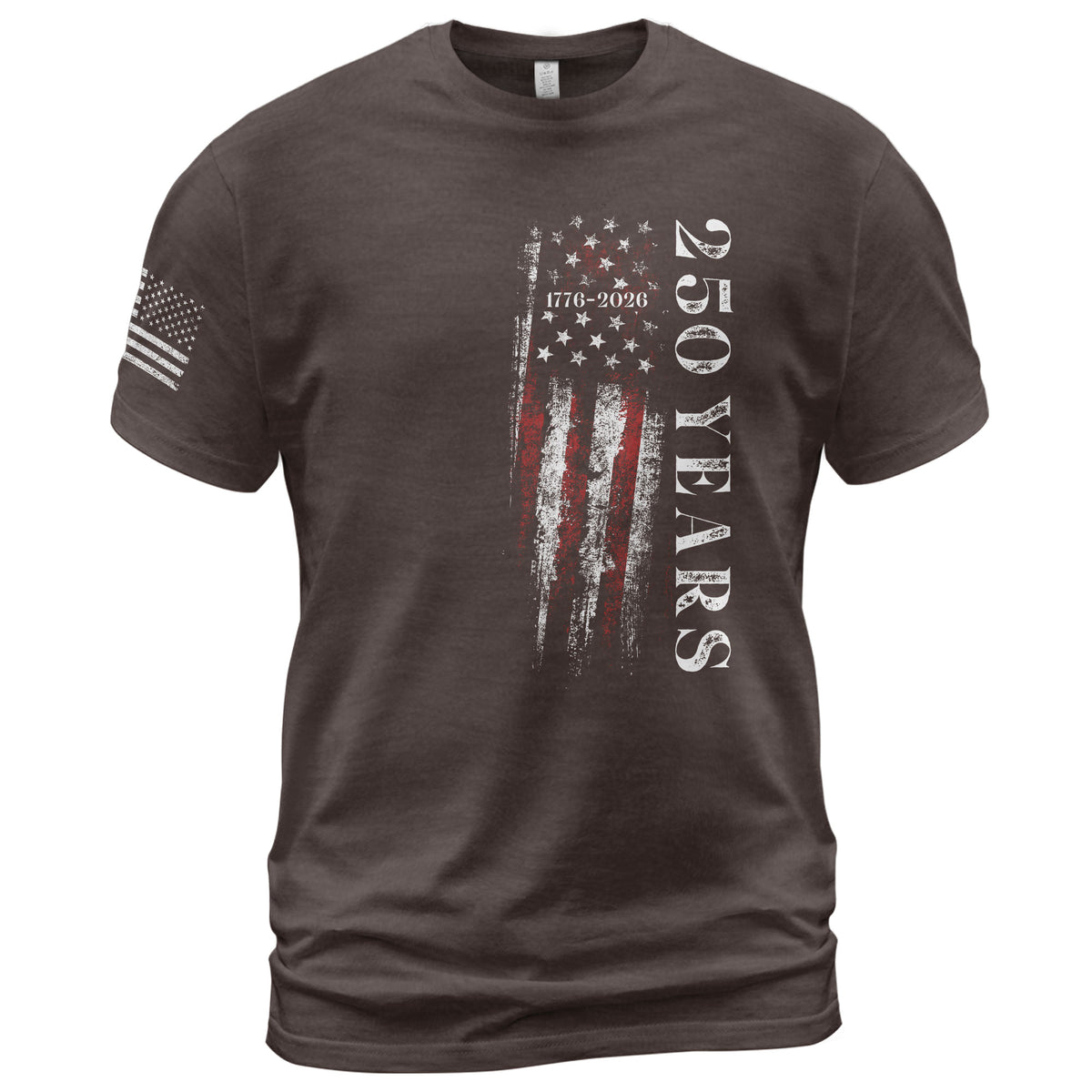 250 Years Vertical Flag T-Shirt – Vintage USA Independence 1776–2026 Shirt - Rust Field Wear