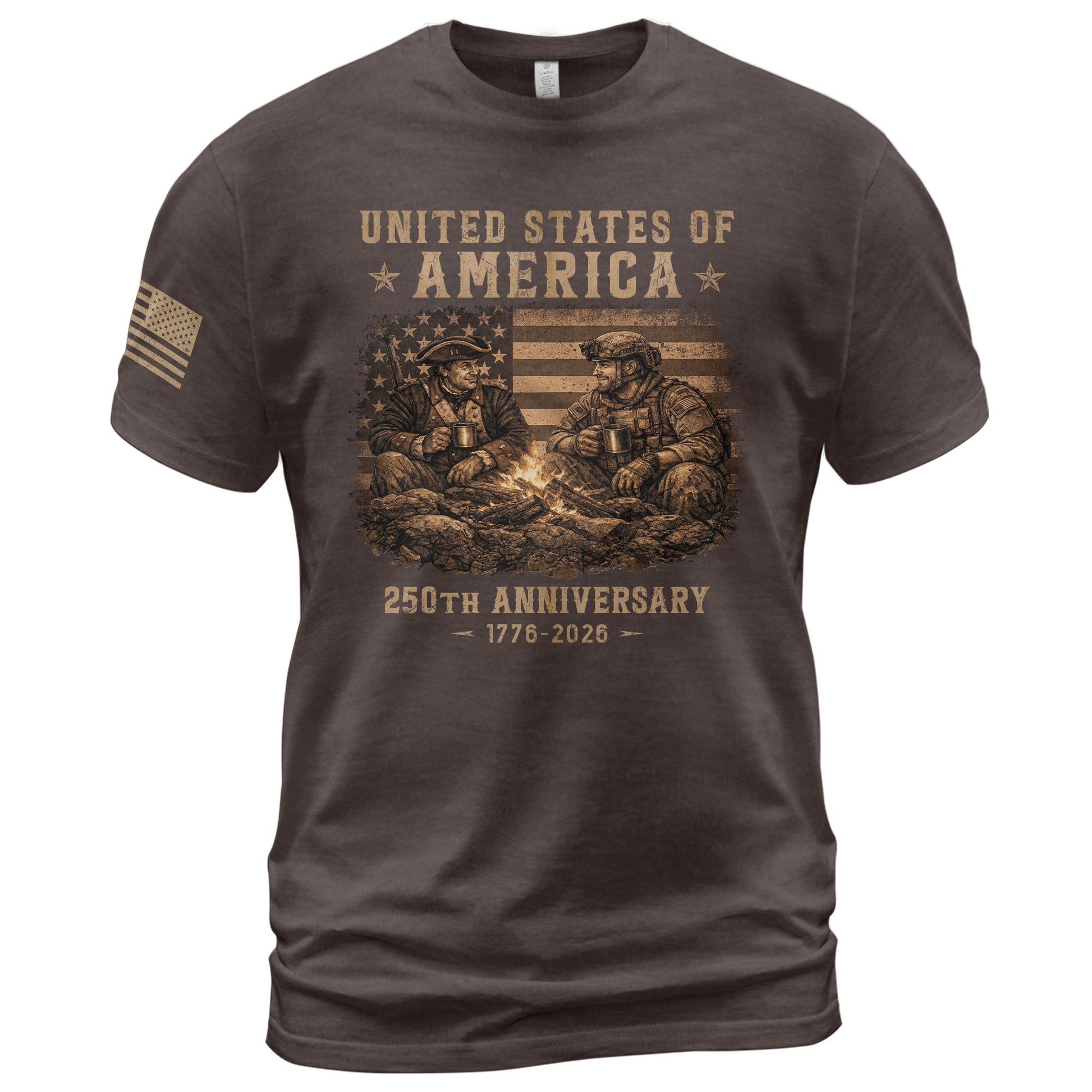 USA 250th Anniversary 250 Years Shirt 1776-2026 Past and Present Soldiers Patriotic Flag - Rust Field Wear