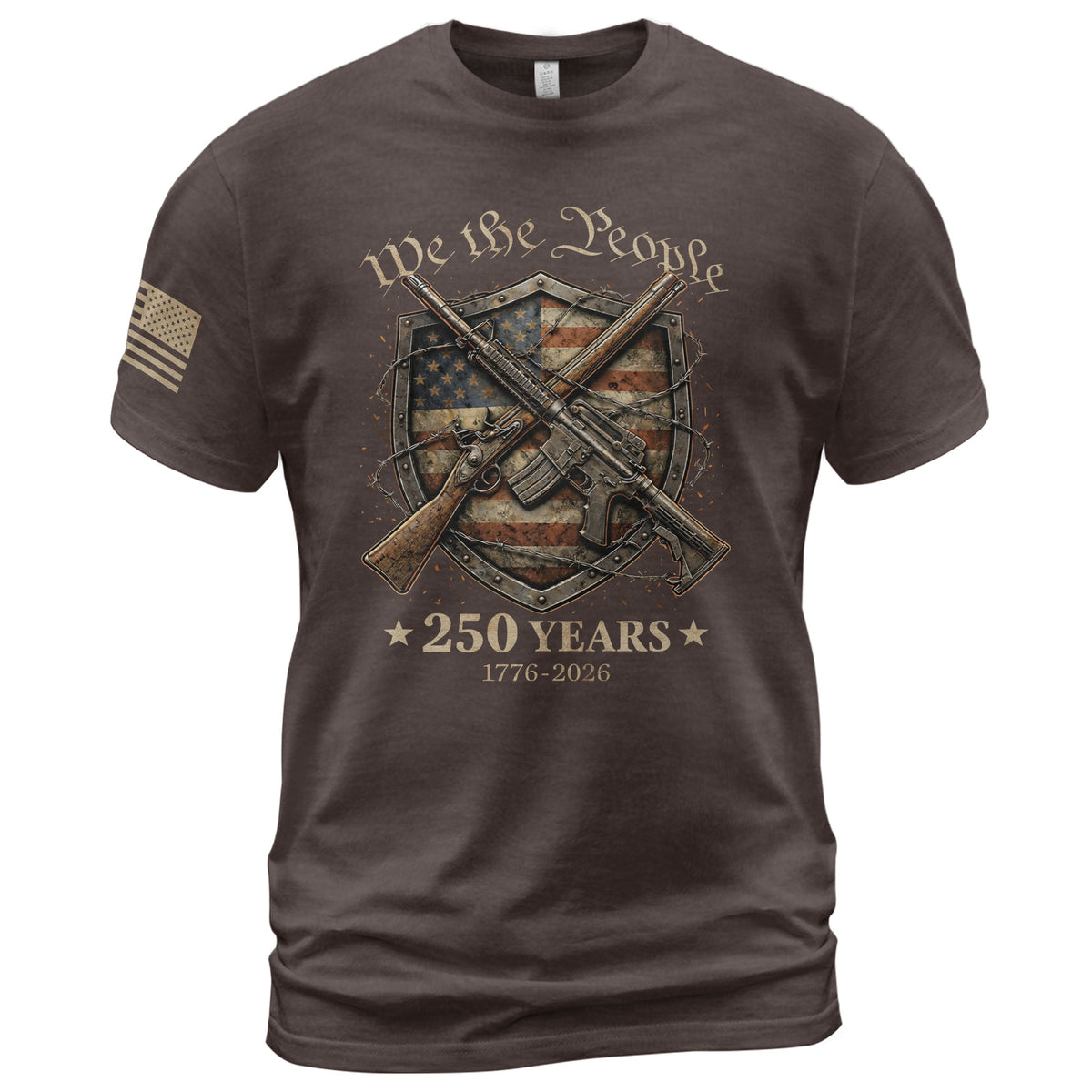 USA 250th Anniversary 250 Years Shirt 1776-2026 We The People Shield Rifles Patriotic Mental Iron Will upsale - Rust Field Wear
