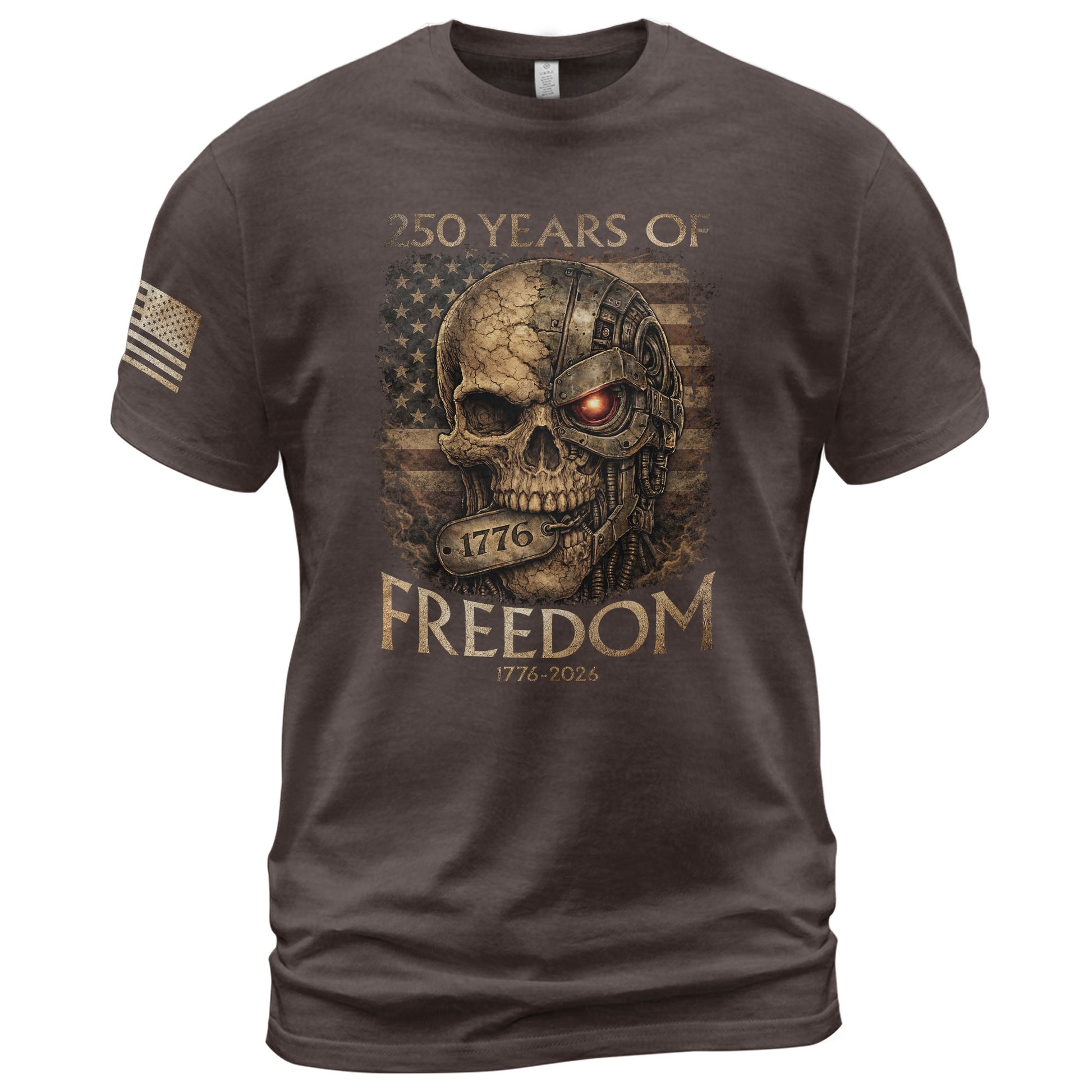 USA 250th Anniversary 250 Years Shirt 1776-2026 Mental Strength Freedom Cyborg Skull Patriotic Mens - Rust Field Wear