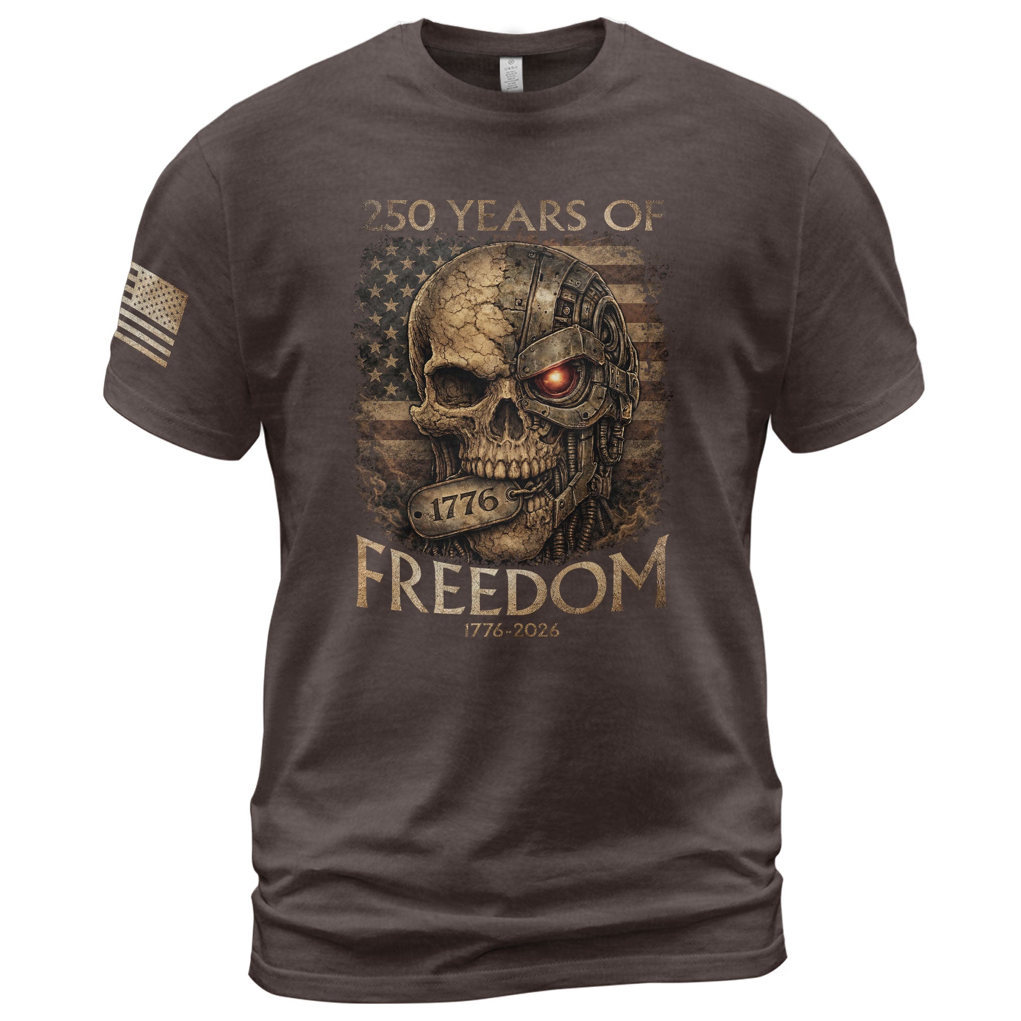 USA 250th Anniversary 250 Years Shirt 1776-2026 Mental Strength Freedom Cyborg Skull Patriotic Mens - Rust Field Wear
