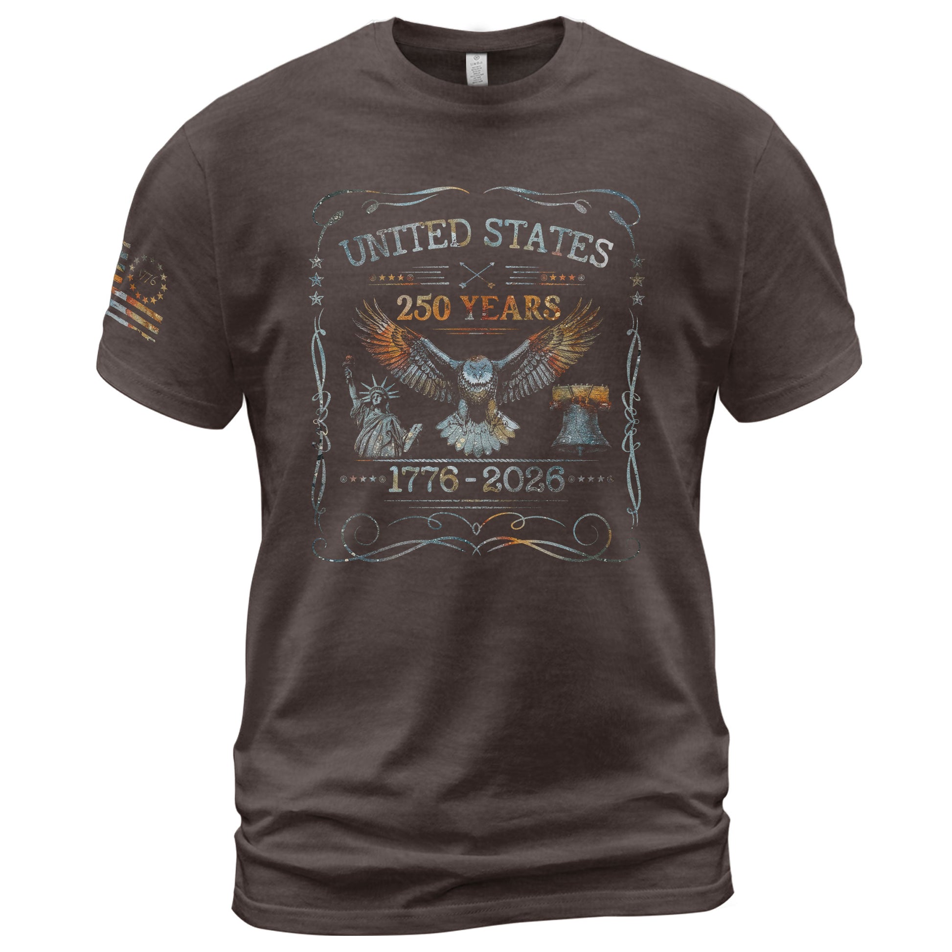 USA 250th Anniversary T-Shirt 250 Years 1776-2026 Eagle Liberty Bell Statue Patriotic - Rust Field Wear