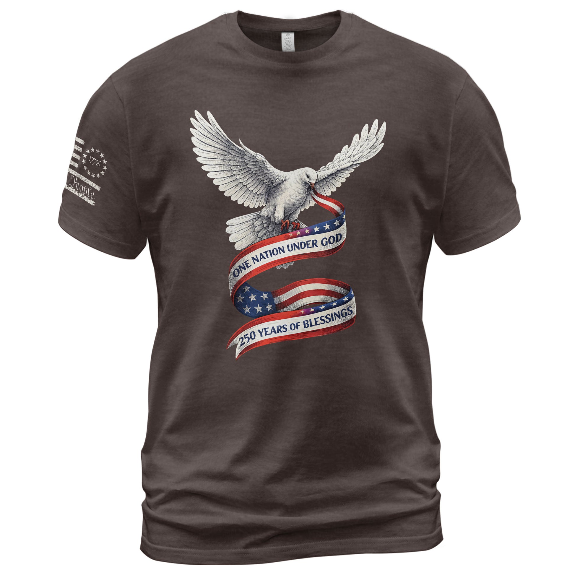 250 Years of Blessings One Nation Under God T-Shirt - Peace Dove Patriotic Graphic Tee - Rust Field Wear