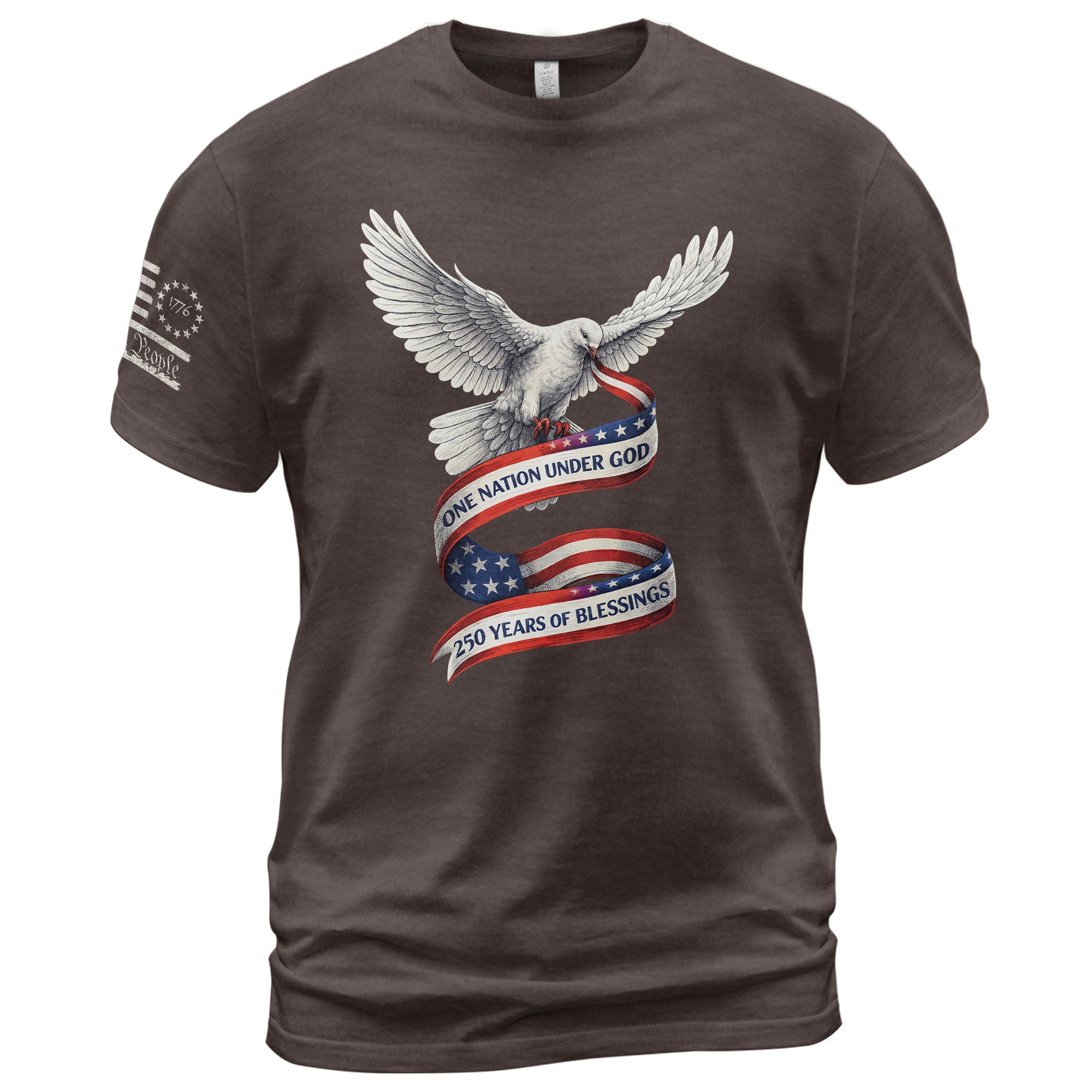 250 Years of Blessings One Nation Under God T-Shirt - Peace Dove Patriotic Graphic Tee - Rust Field Wear