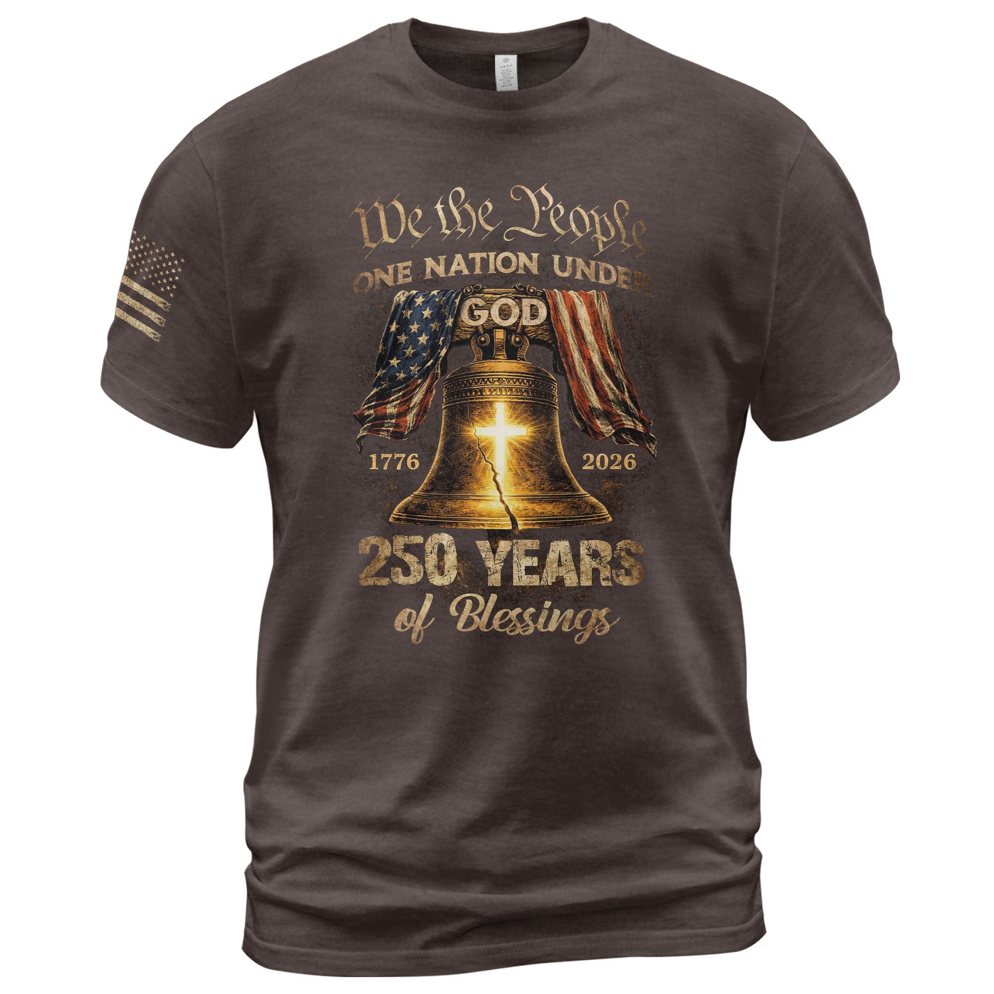 One Nation Under God 250 Years of Blessings Shirt - Patriotic Cross & Liberty Bell Graphic Tee - Rust Field Wear