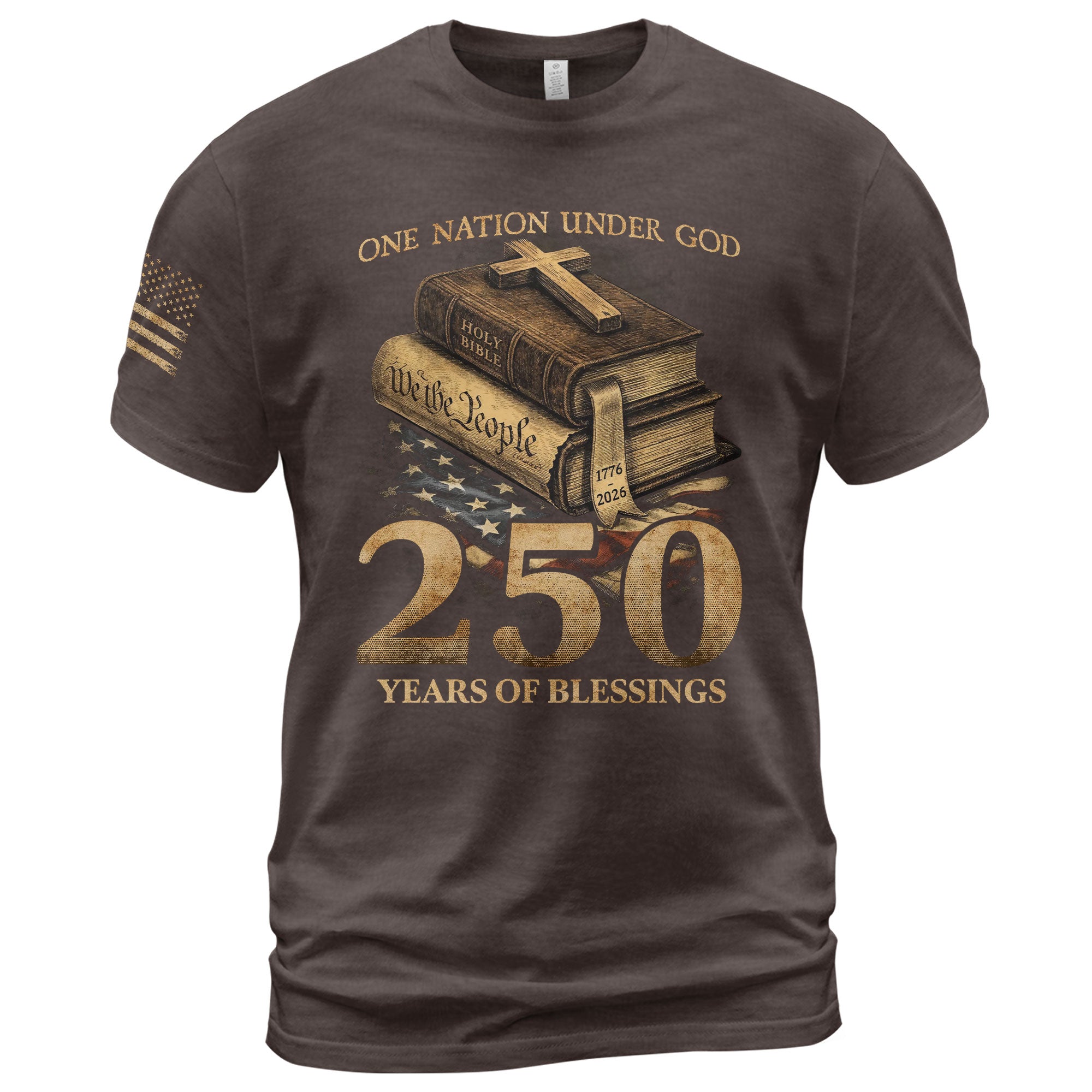 250 Years of Blessings T-Shirt - Religious Patriotic One Nation Under God Liberty Bell & US Flag Tee - Rust Field Wear