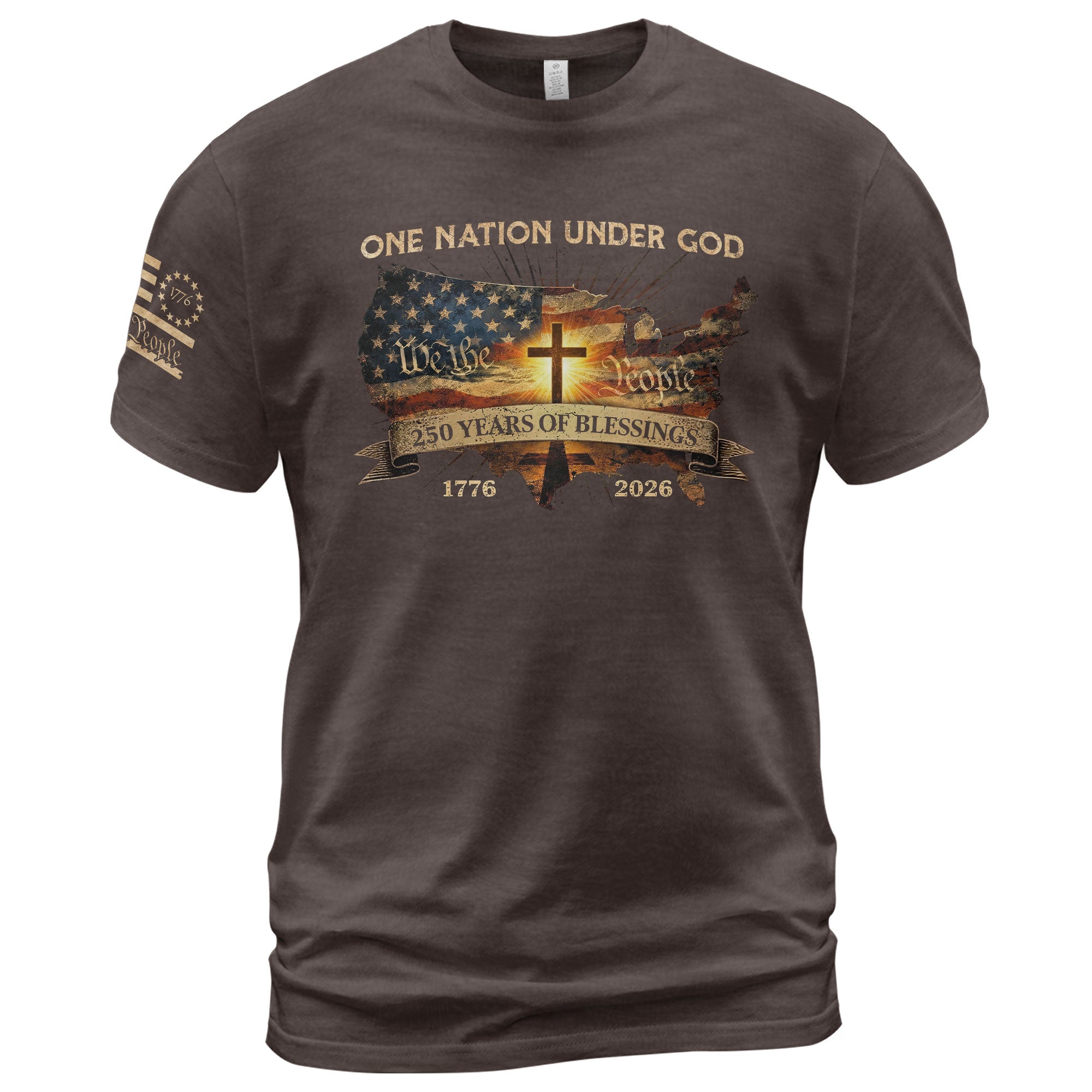 Christian Patriot 250 Years of Blessings T-Shirt - Holy Bible, "We the People" & US Flag Design - Rust Field Wear