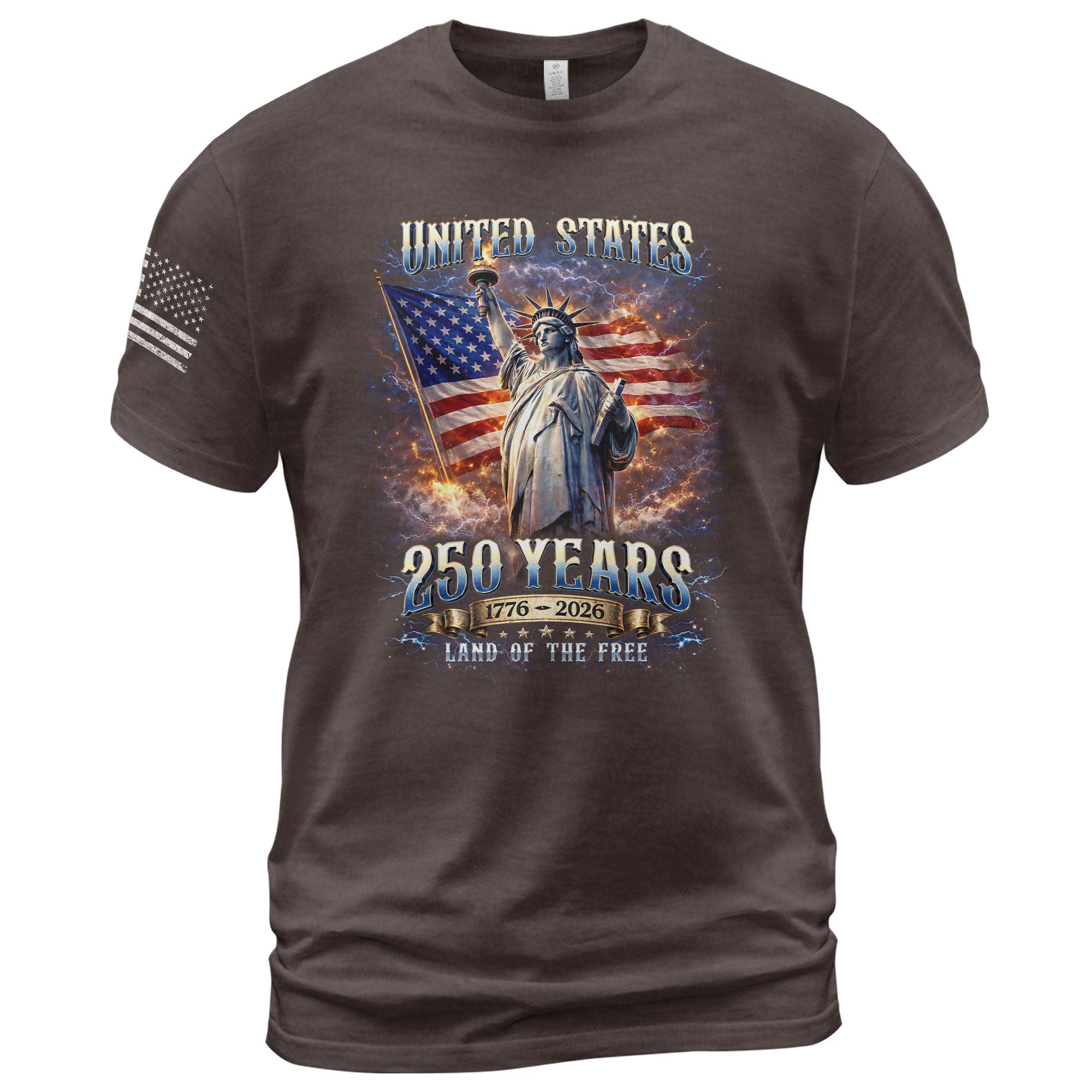 Statue of Liberty 250th Anniversary Bootleg Shirt - 1776-2026 USA 250 Years Tee, Retro Patriotic Lightning Graphic Apparel - Rust Field Wear
