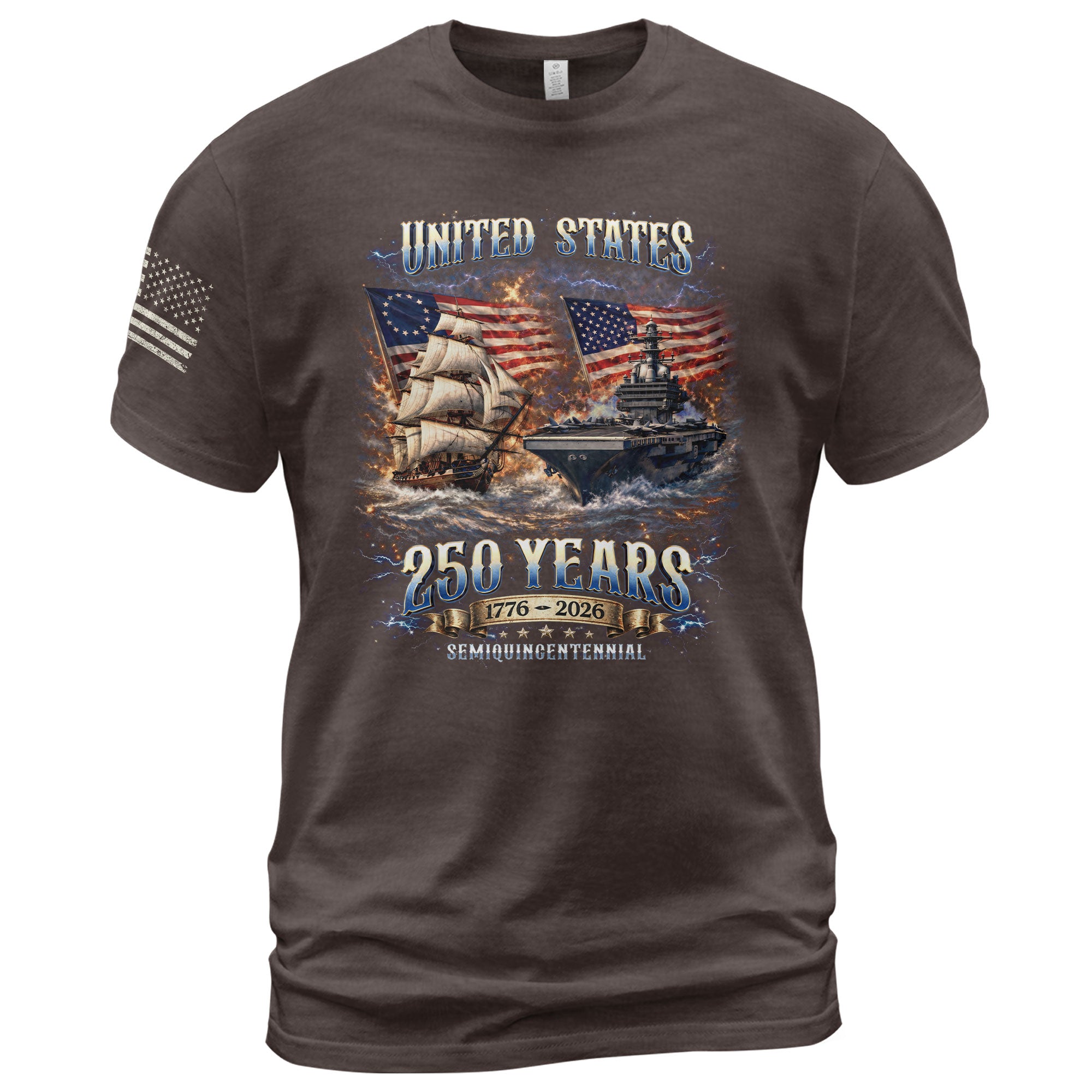 1776-2026 250th Anniversary Flag T-Shirt - 250 Years United States Navy Bootleg Tee, America 250th Birthday Freedom Apparel - Rust Field Wear