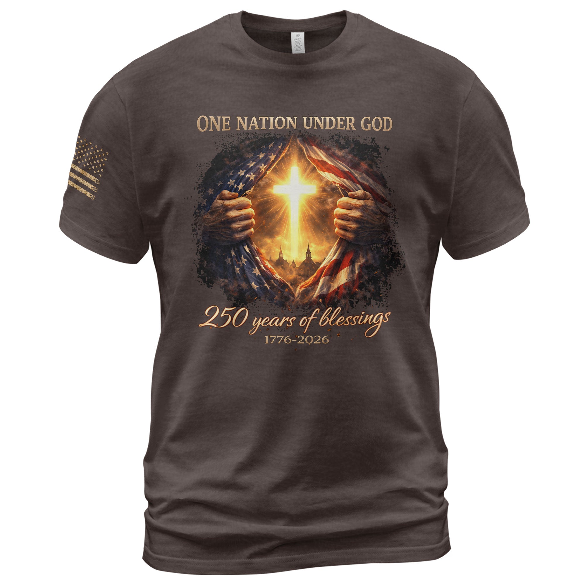 America 250th Anniversary Christian Cross Shirt – 1776-2026 One Nation Under God 250 Years of Blessings Tee - Rust Field Wear