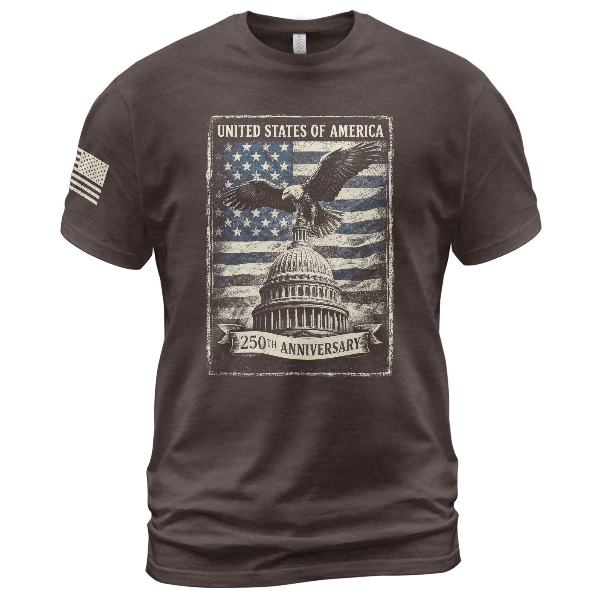 250 Years America Anniversary 1776-2026 Men's Patriotic T-Shirt – Retro Eagle & Capitol Freedom USA 250 Birthday Graphic Tee - Rust Field Wear