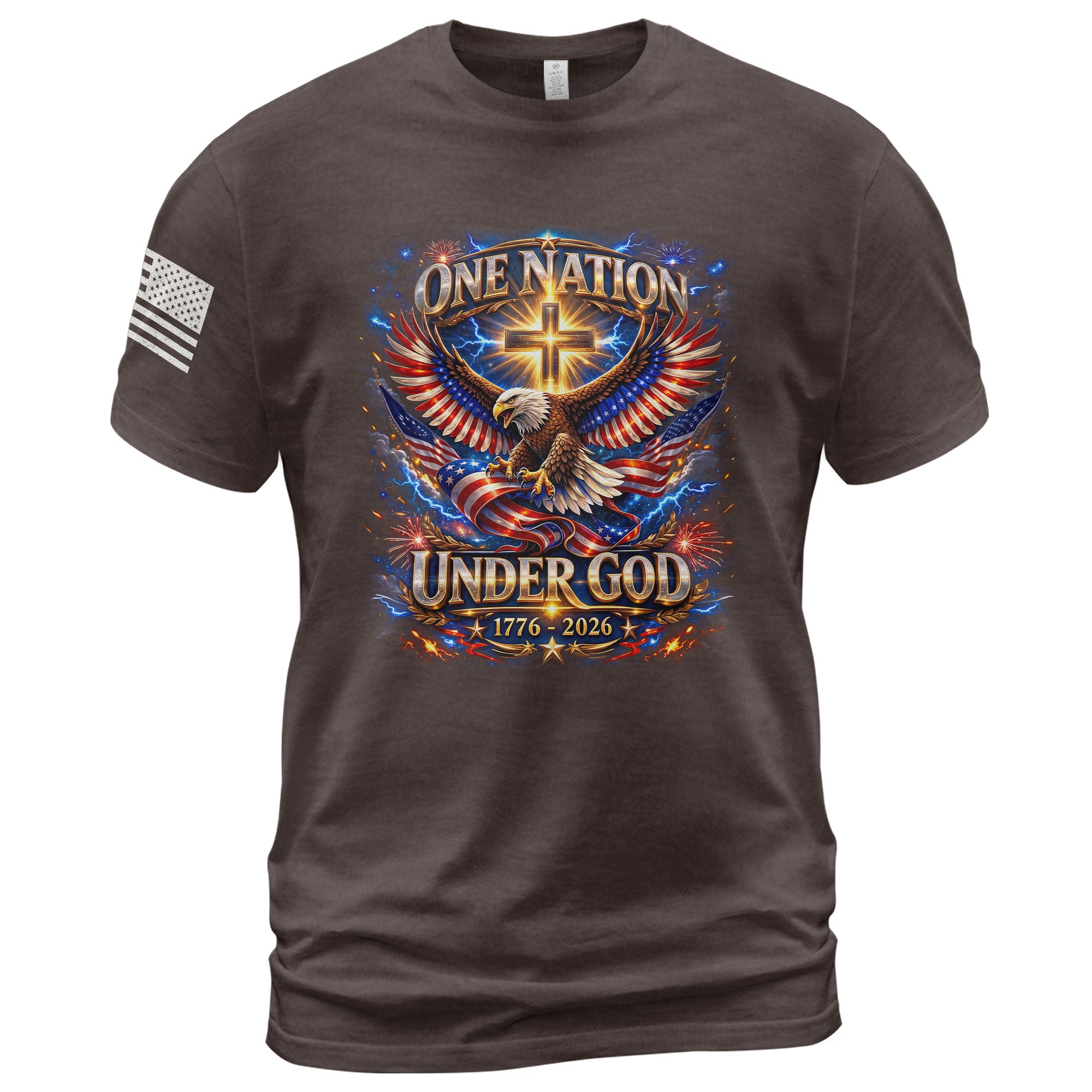 America 250th Anniversary 1776-2026 T-Shirt – USA Eagle & Cross Flag One Nation Under God 250 Years of Faith Patriotic Bootleg Shirt - Rust Field Wear