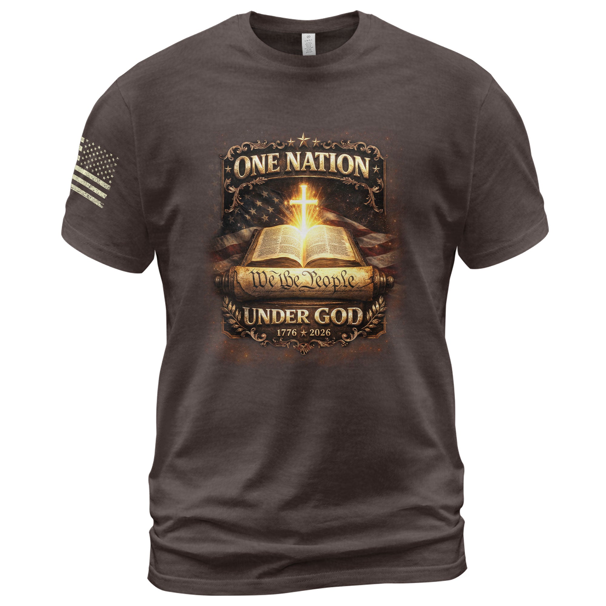 1776-2026 America 250th Anniversary T-Shirt – We The People Bible & Flag One Nation Under God 250 Years of Faith Patriotic Bootleg Tee - Rust Field Wear