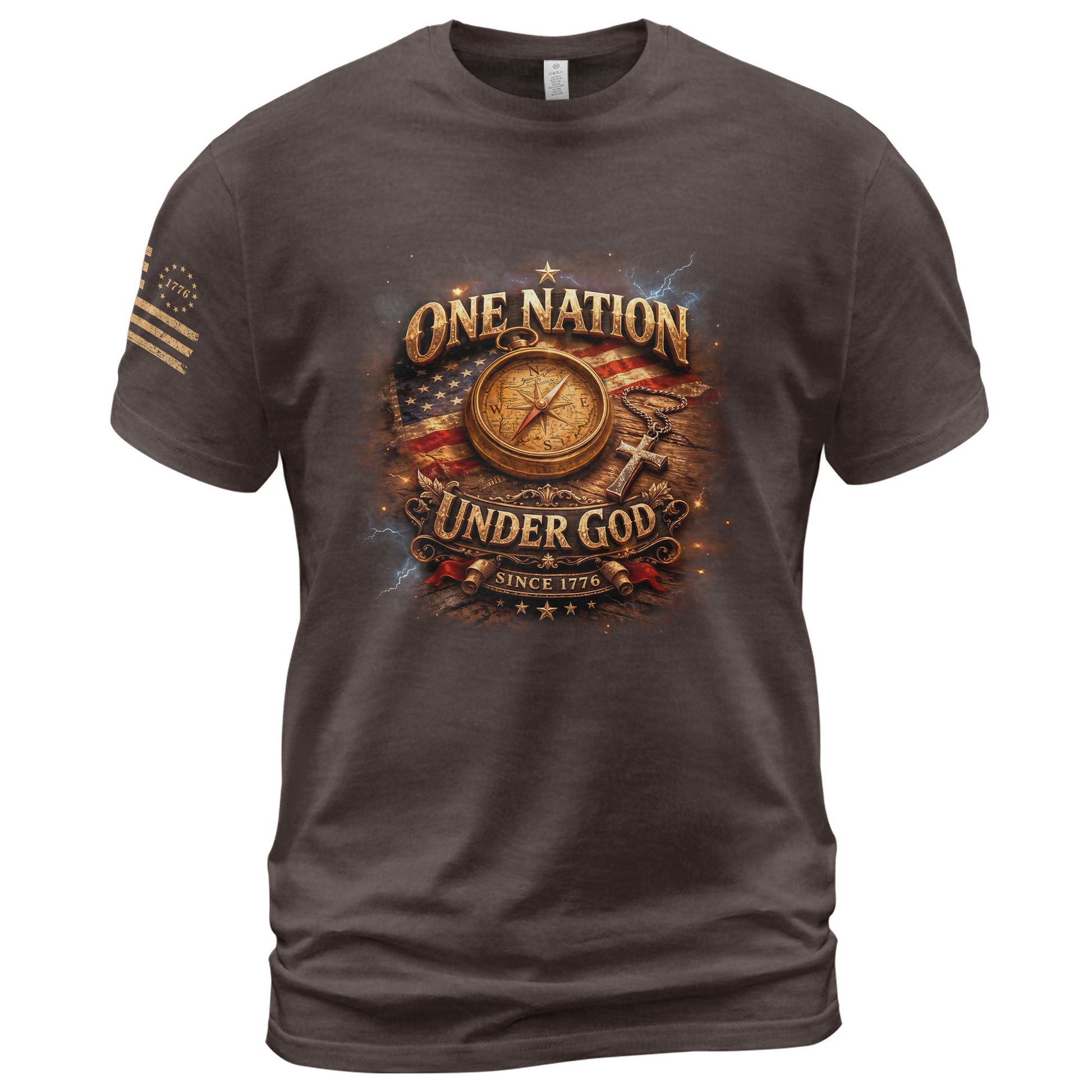250 Years Anniversary 1776-2026 Christian Patriotic T-Shirt – Compass & Cross One Nation Under God Bible Bootleg Graphic Shirt - Rust Field Wear
