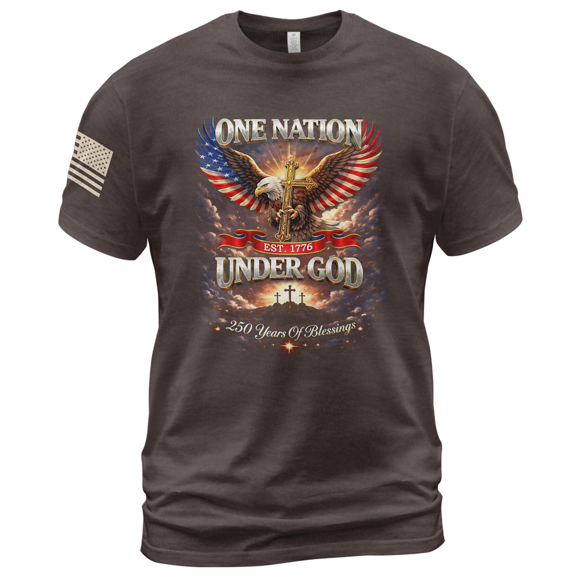 America 250th Anniversary 1776-2026 T-Shirt – 250 Years of Blessings Eagle Cross Patriotic Birthday Graphic Tee - Rust Field Wear