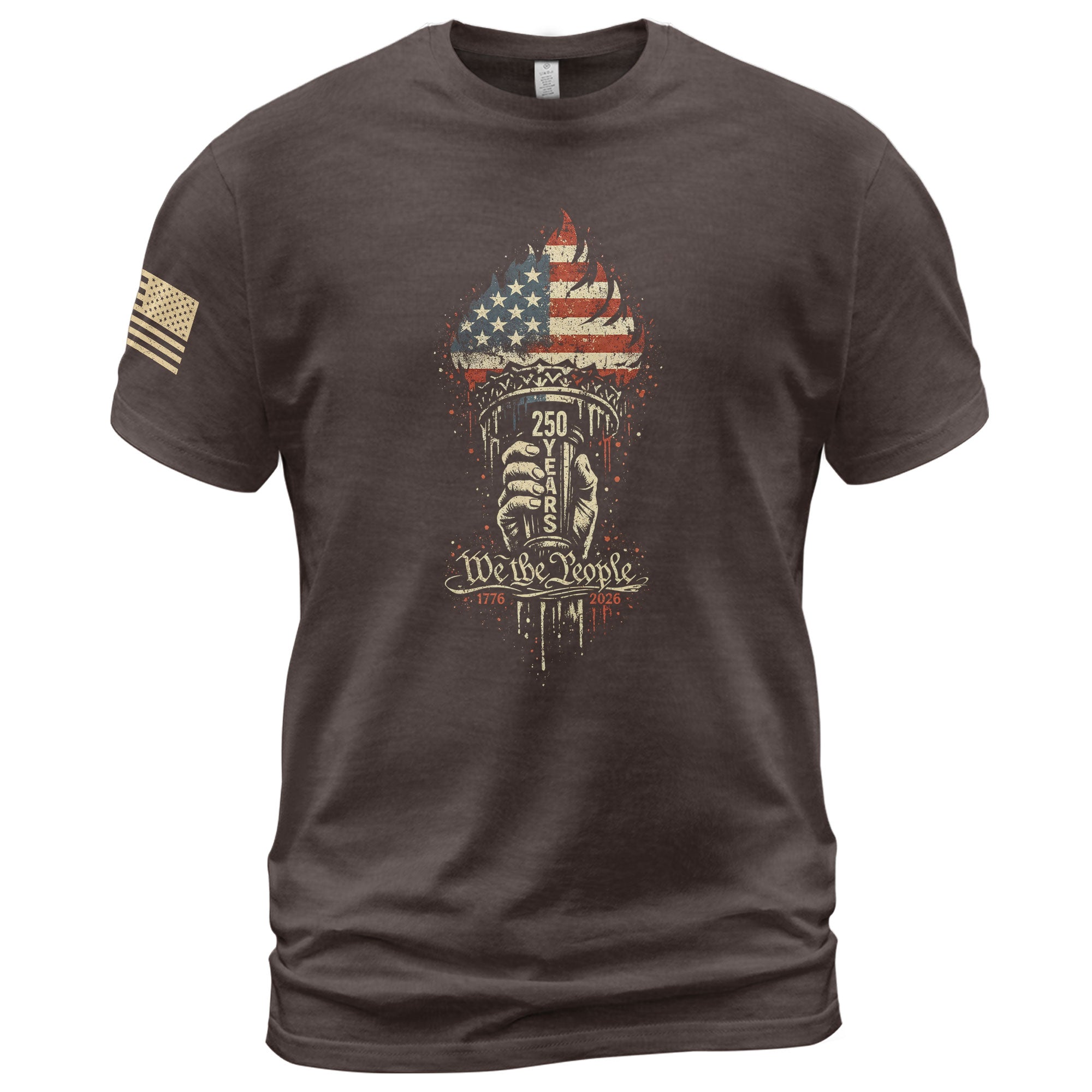 We The People 250th Anniversary 1776-2026 T-Shirt – Liberty Torch Patriotic USA Freedom Mens Tee - Rust Field Wear