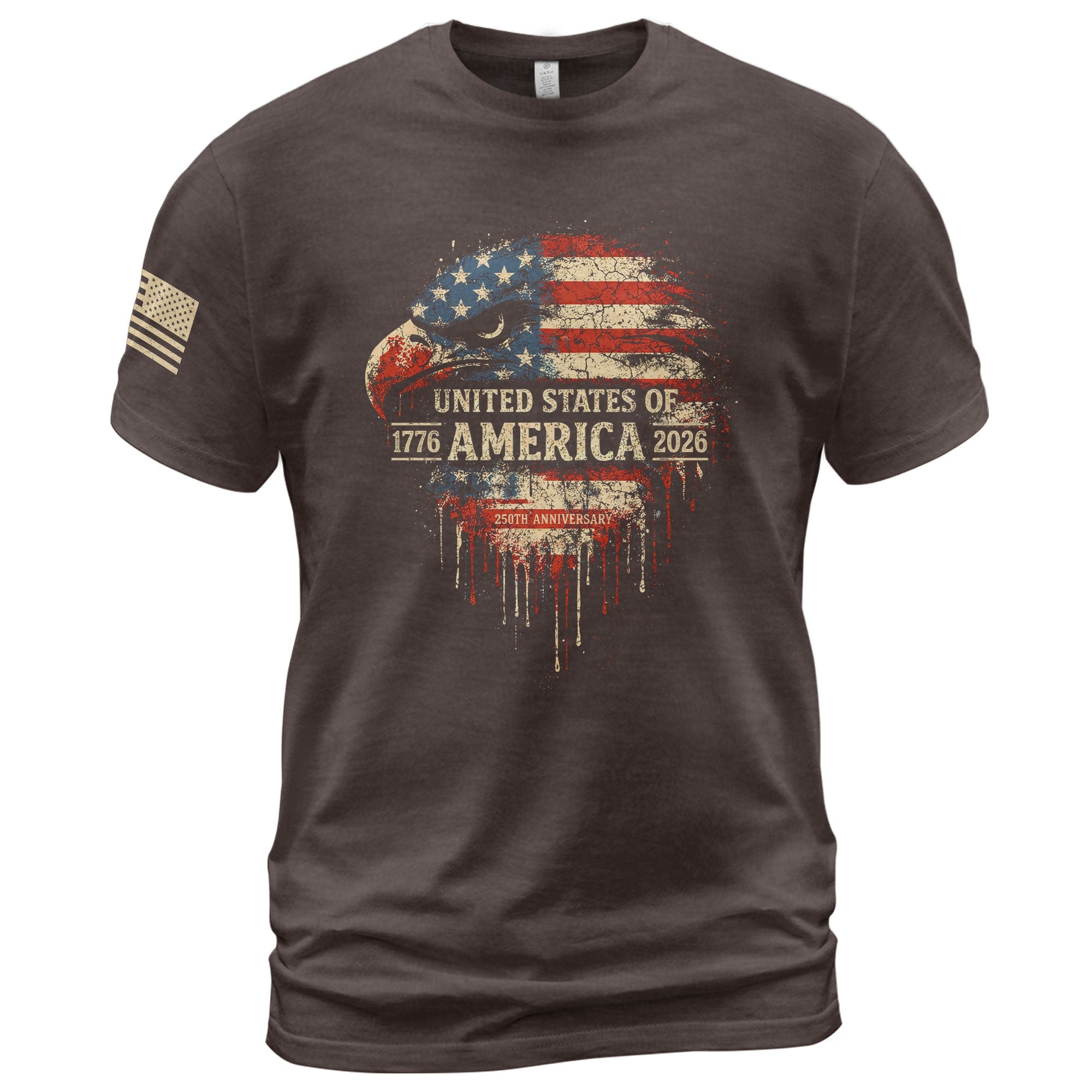 United States 250th Birthday 1776-2026 T-Shirt – USA Flag & Eagle Freedom Patriotic Anniversary Tee - Rust Field Wear