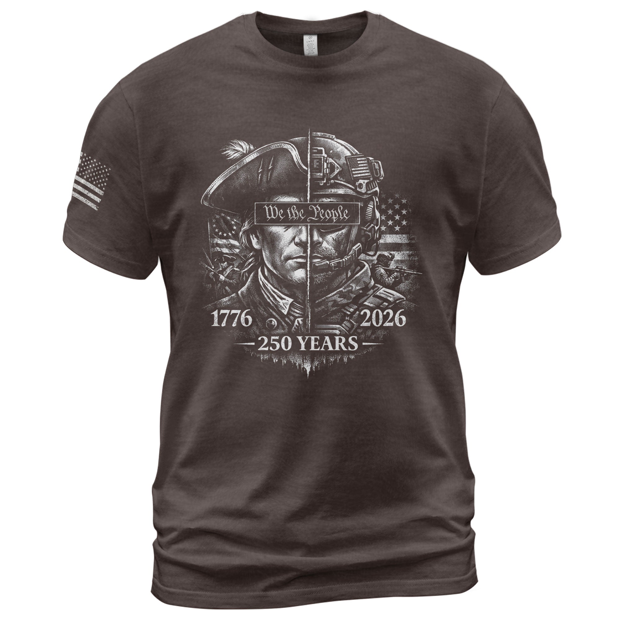 USA 250th Anniversary 1776-2026 T-Shirt – Revolutionary & Modern Soldier We The People Men's Shirt - Rust Field Wear
