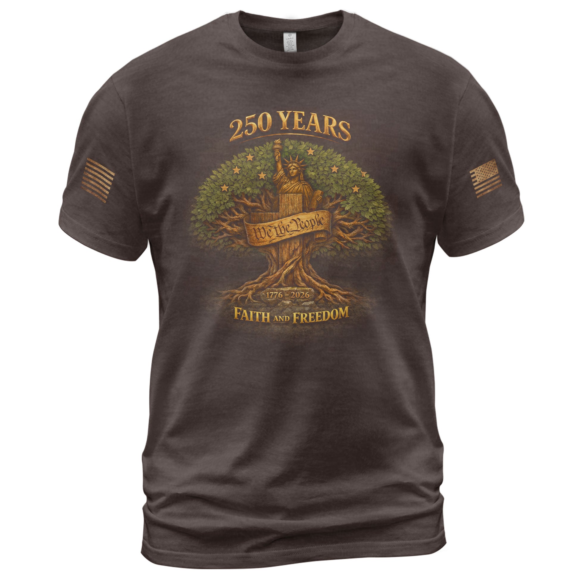 America 250th Anniversary T-Shirt 1776-2026 – Statue of Liberty & Cross Christian Tee - Rust Field Wear