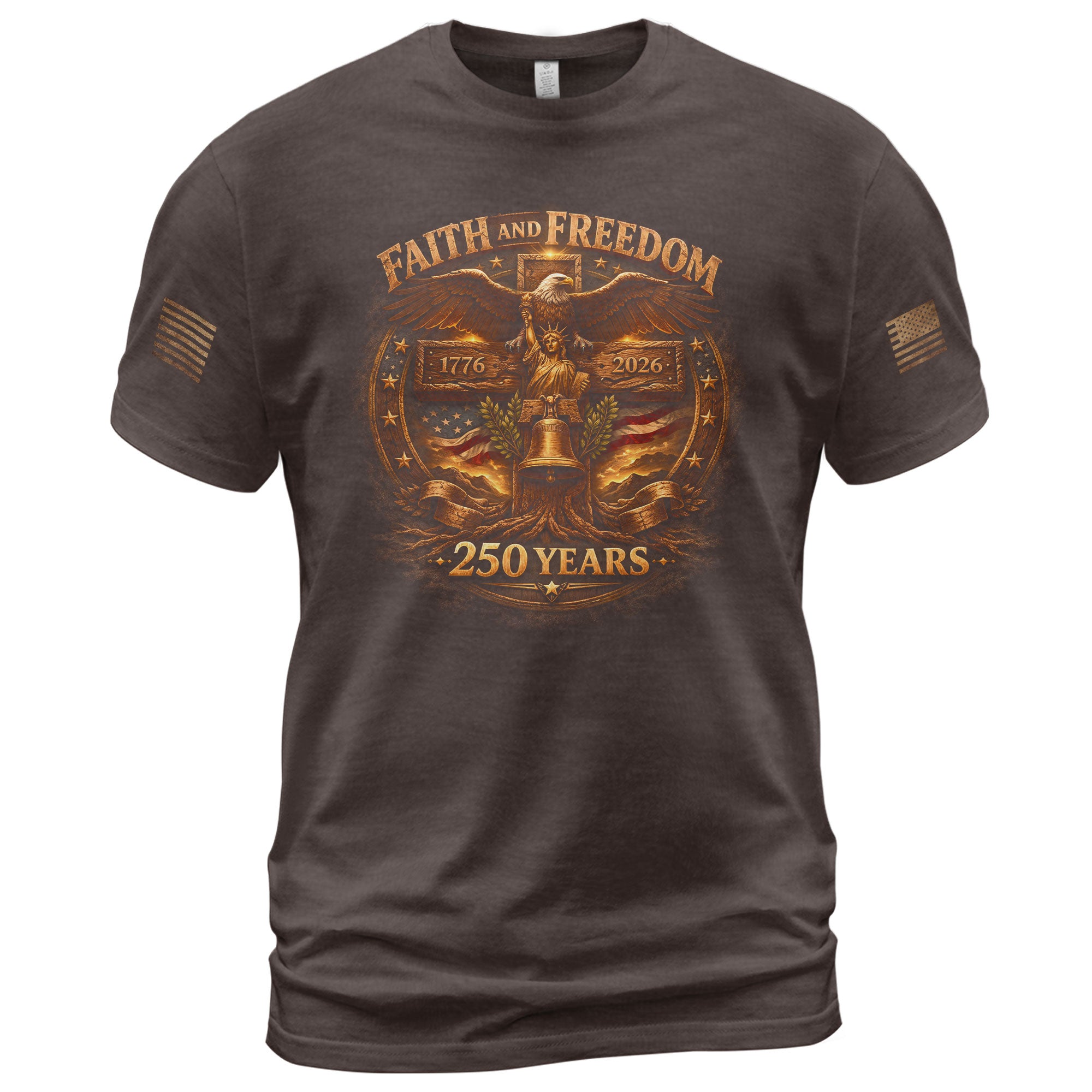 America 250th Anniversary T-Shirt 1776-2026 – Eagle, Cross & Liberty Bell Christian Tee - Rust Field Wear