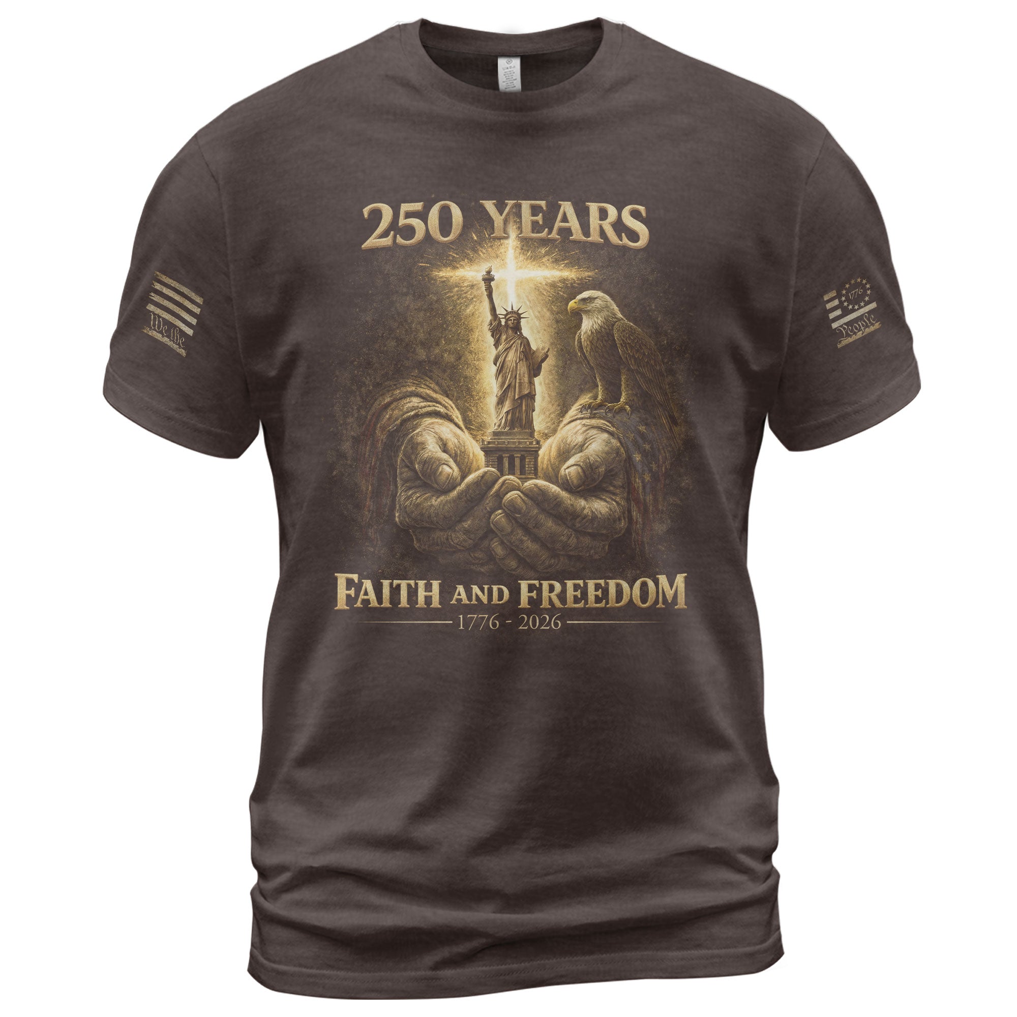America 250th Anniversary T-Shirt 1776-2026 – God’s Hands, Liberty & Eagle Christian Tee - Rust Field Wear