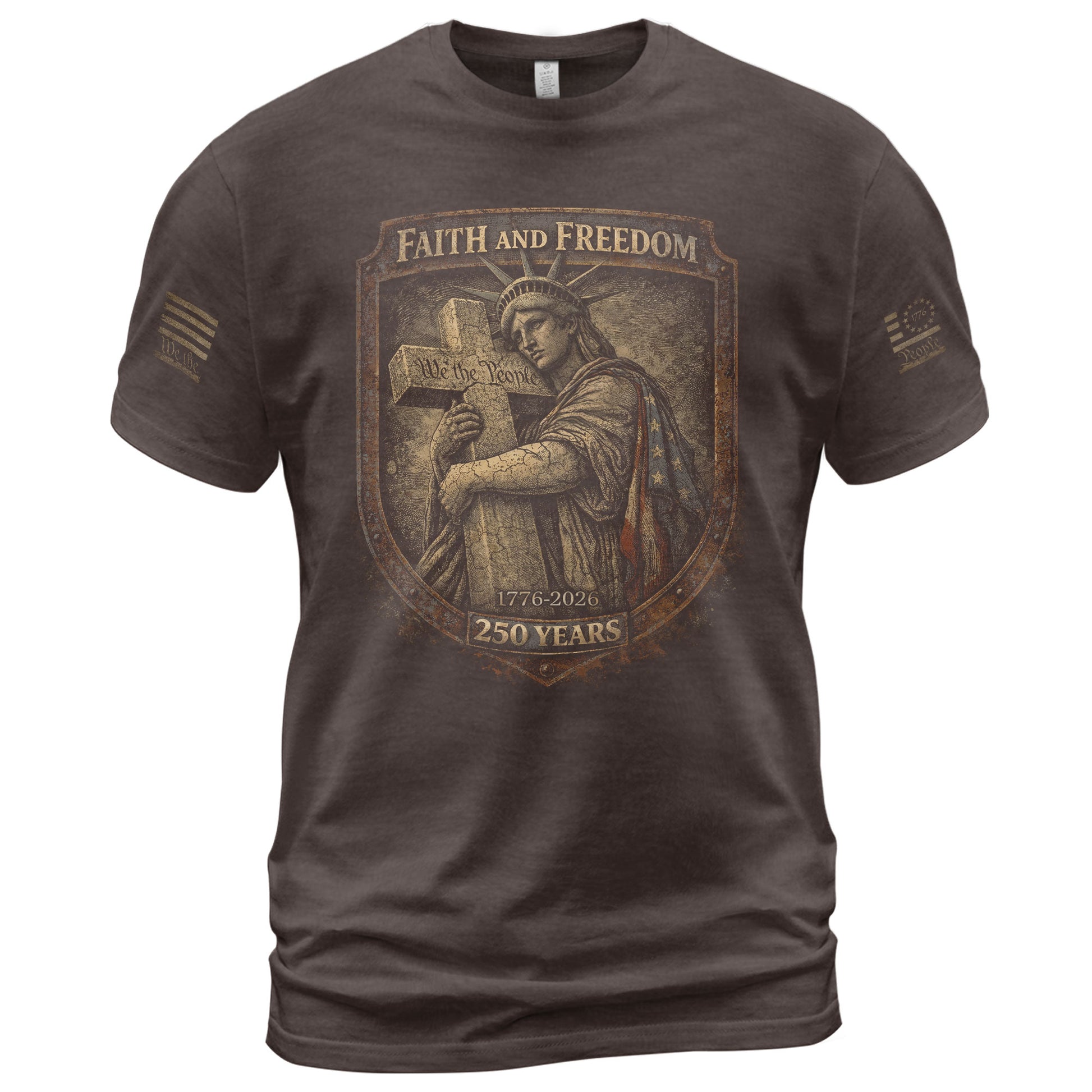 America 250th Anniversary T-Shirt 1776-2026 – Statue of Liberty, Cross & We The People Tee - Rust Field Wear