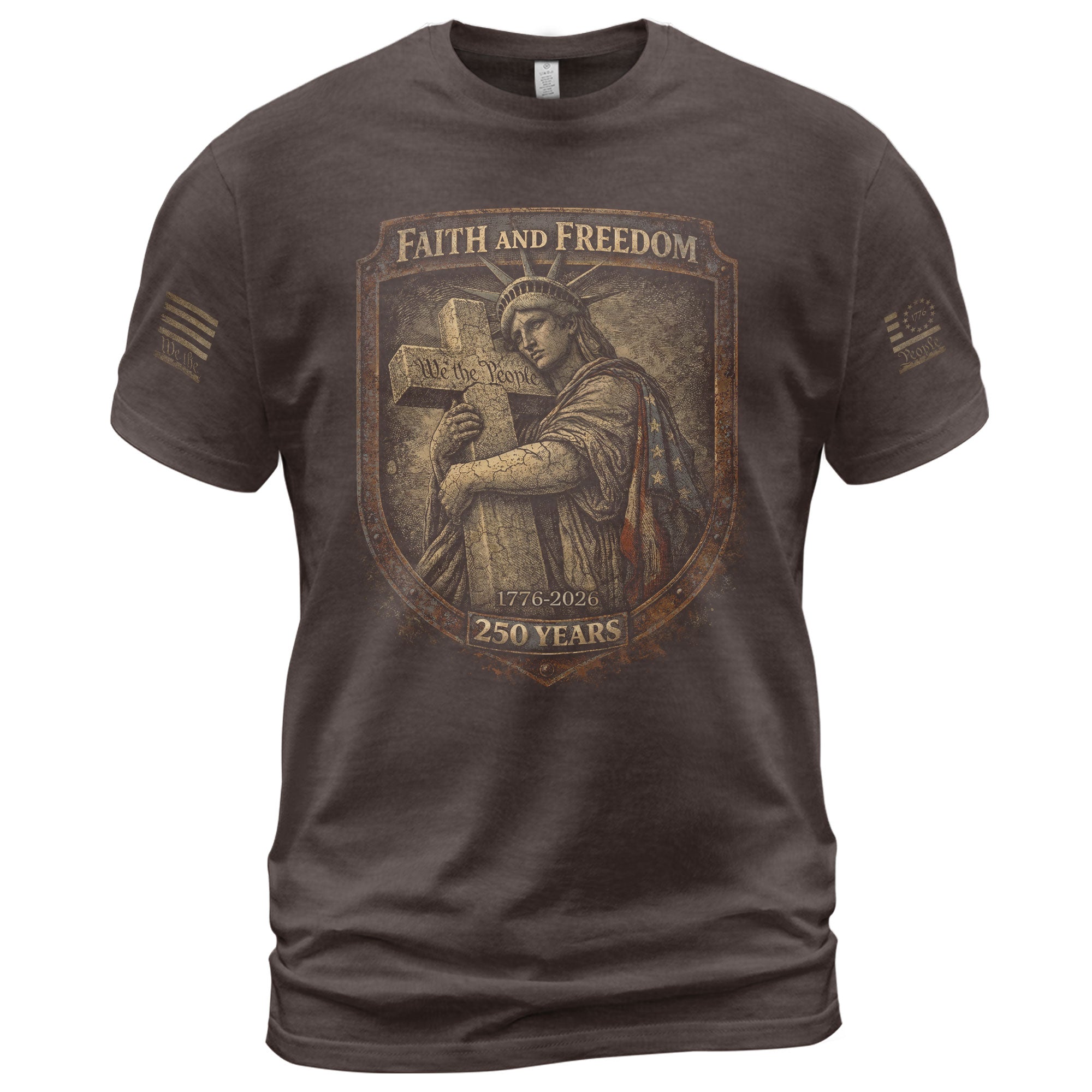 America 250th Anniversary T-Shirt 1776-2026 – Statue of Liberty, Cross & We The People Tee - Rust Field Wear