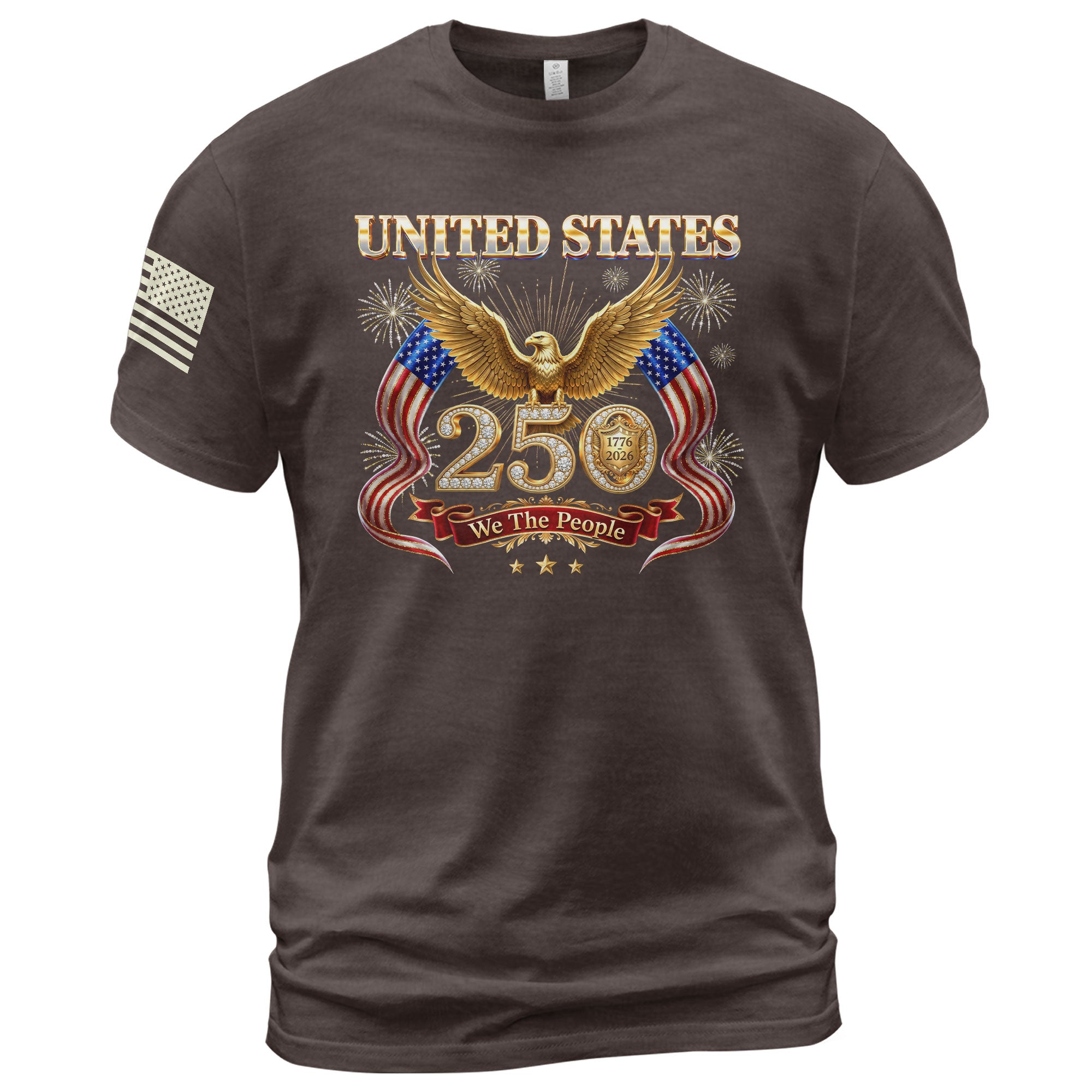 United States 250 Years 1776-2026 T-Shirt - Golden Eagle Patriotic Fireworks Luxury Tee - Rust Field Wear