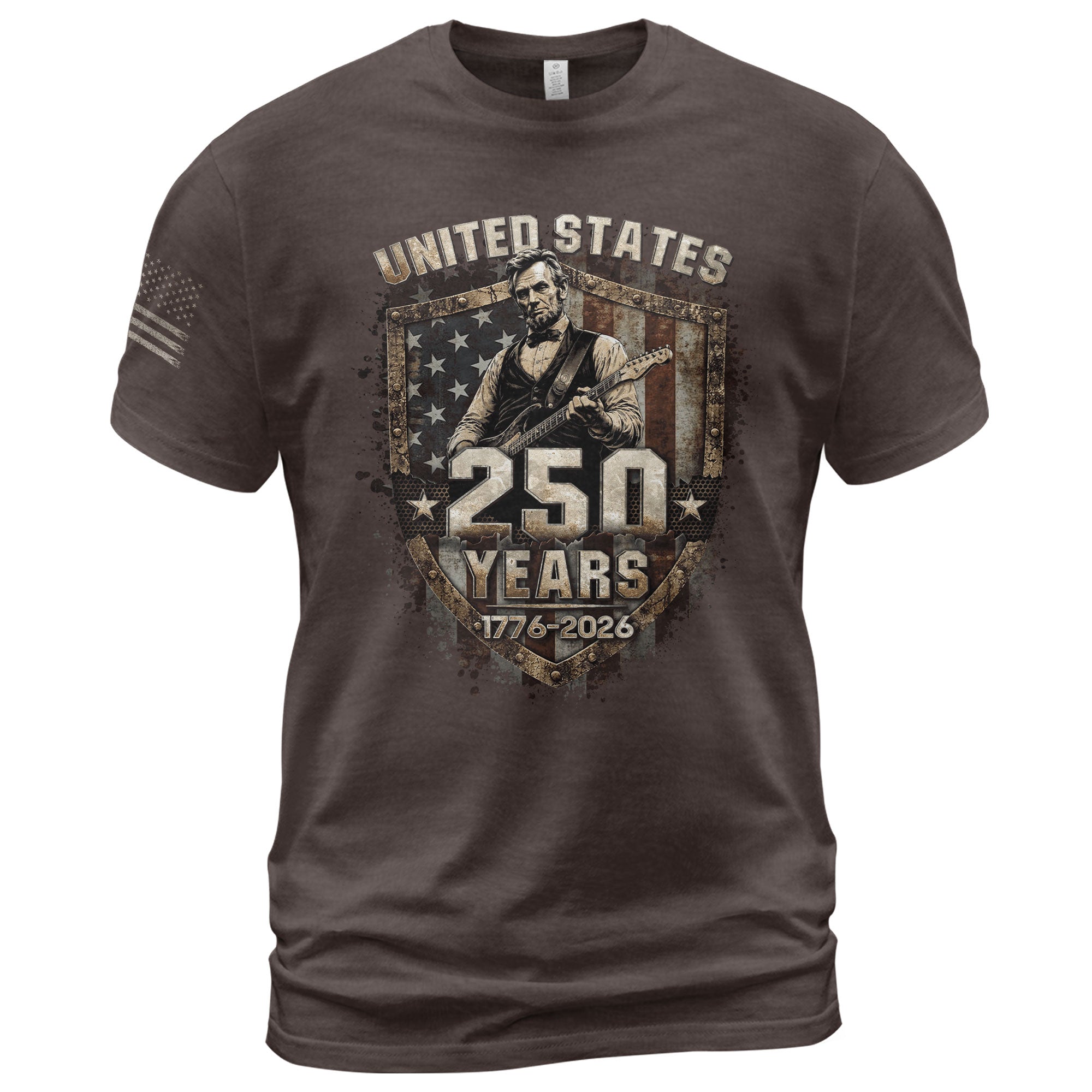 Rustic Shield Lincoln Guitar Shirt Vintage 1776 2026 US Flag Patriotic Grunge Men Tee - Rust Field Wear