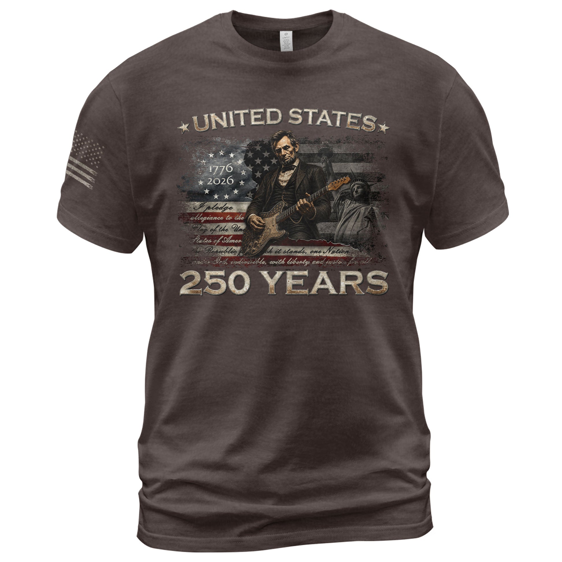 1776 2026 Shirt Vintage Abraham Lincoln Playing Guitar US Flag Patriotic 250 Years Tee - Rust Field Wear