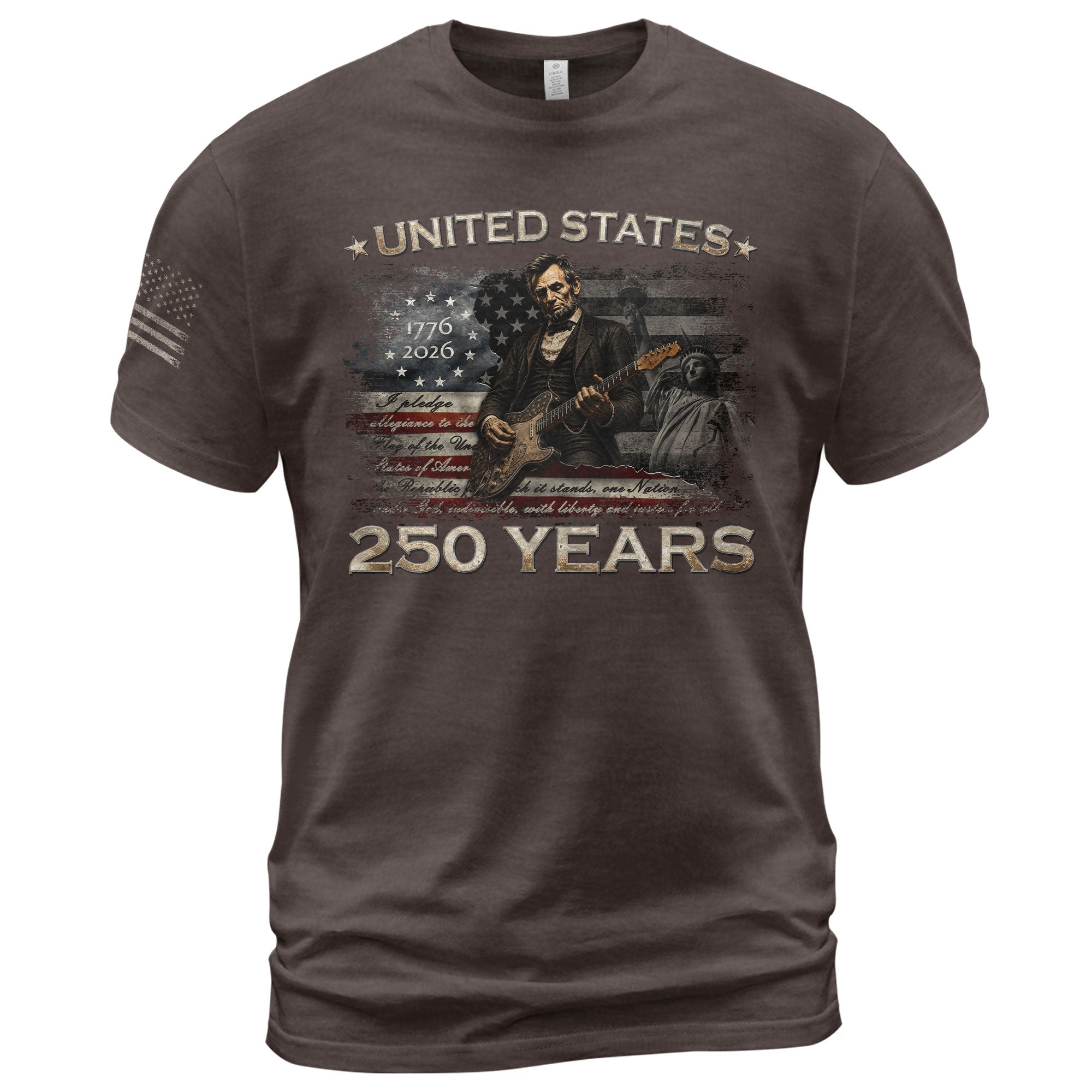 1776 2026 Shirt Vintage Abraham Lincoln Playing Guitar US Flag Patriotic 250 Years Tee - Rust Field Wear