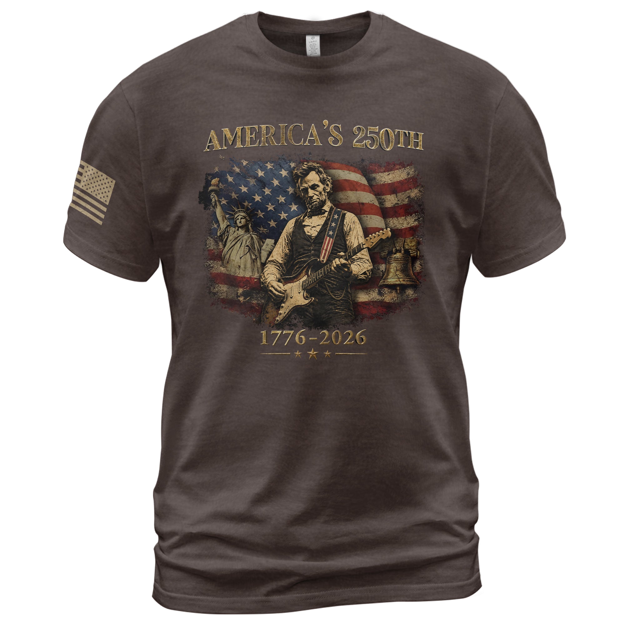 Liberty Bell Statue of Liberty Lincoln Guitar Shirt US Flag Patriotic 1776 2026 Tee - Rust Field Wear