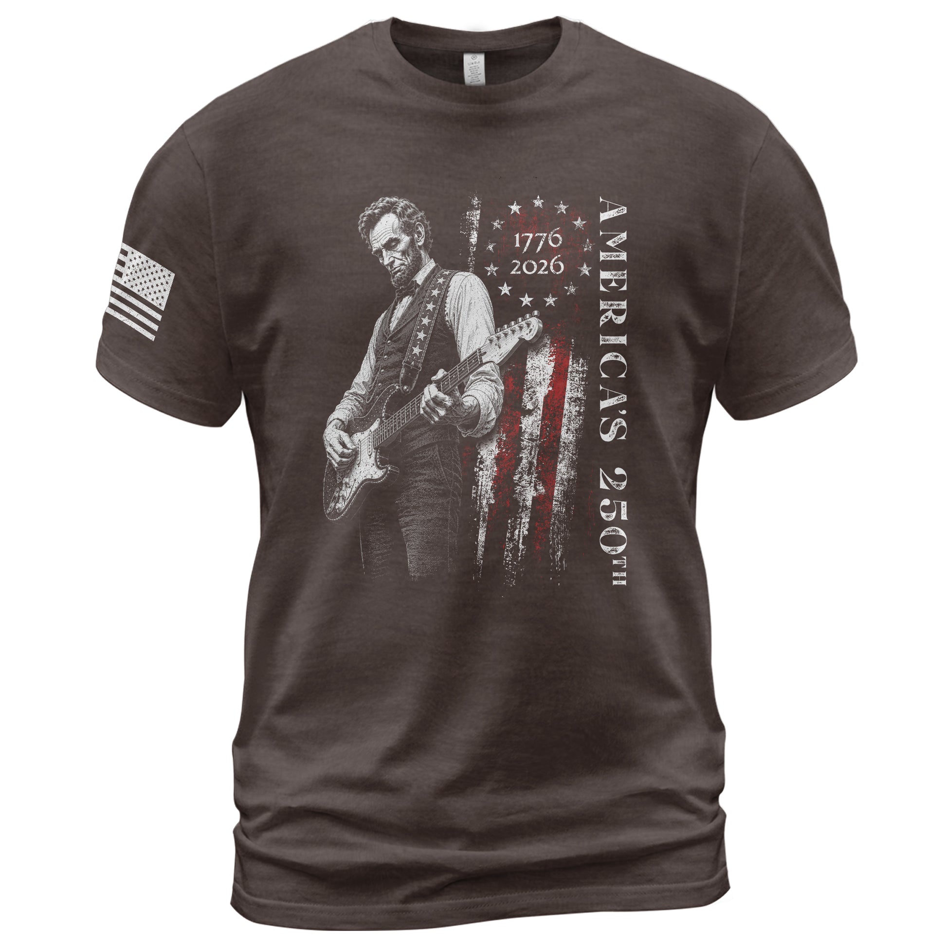 Betsy Ross Flag Abraham Lincoln Guitar Shirt Vintage 1776 2026 Patriotic USA T-Shirt - Rust Field Wear