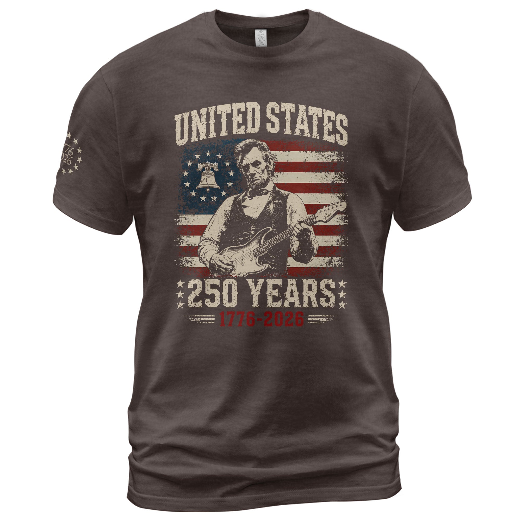 Liberty Bell Abraham Lincoln Guitar Shirt Vintage 1776 2026 US Flag Patriotic Men Tee - Rust Field Wear
