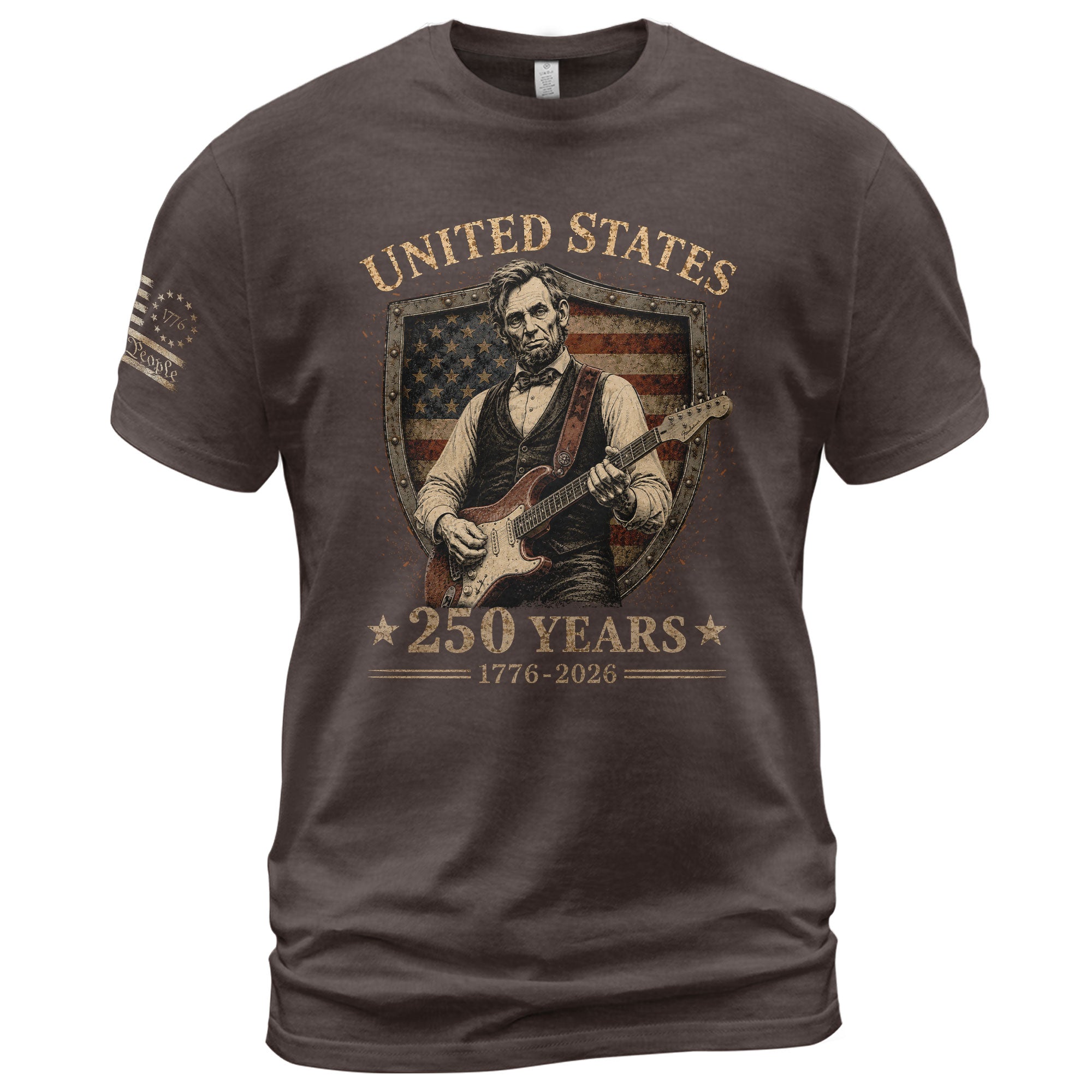 Patriotic Shield Lincoln Guitar Shirt We The People Vintage 1776 2026 US Flag Men Tee - Rust Field Wear