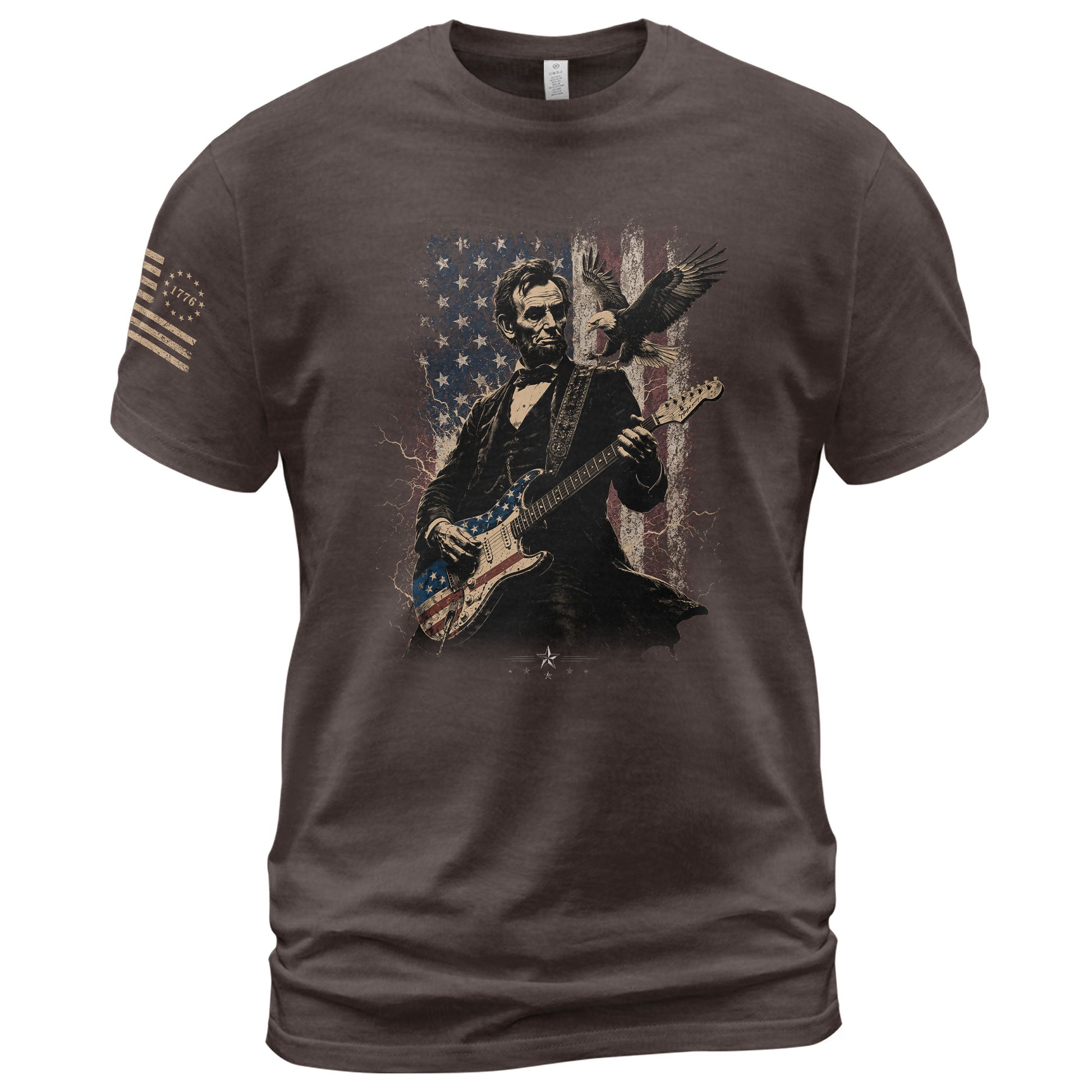 Abraham Lincoln Playing Guitar Shirt Patriotic Eagle US Flag Graphic Tee - Rust Field Wear