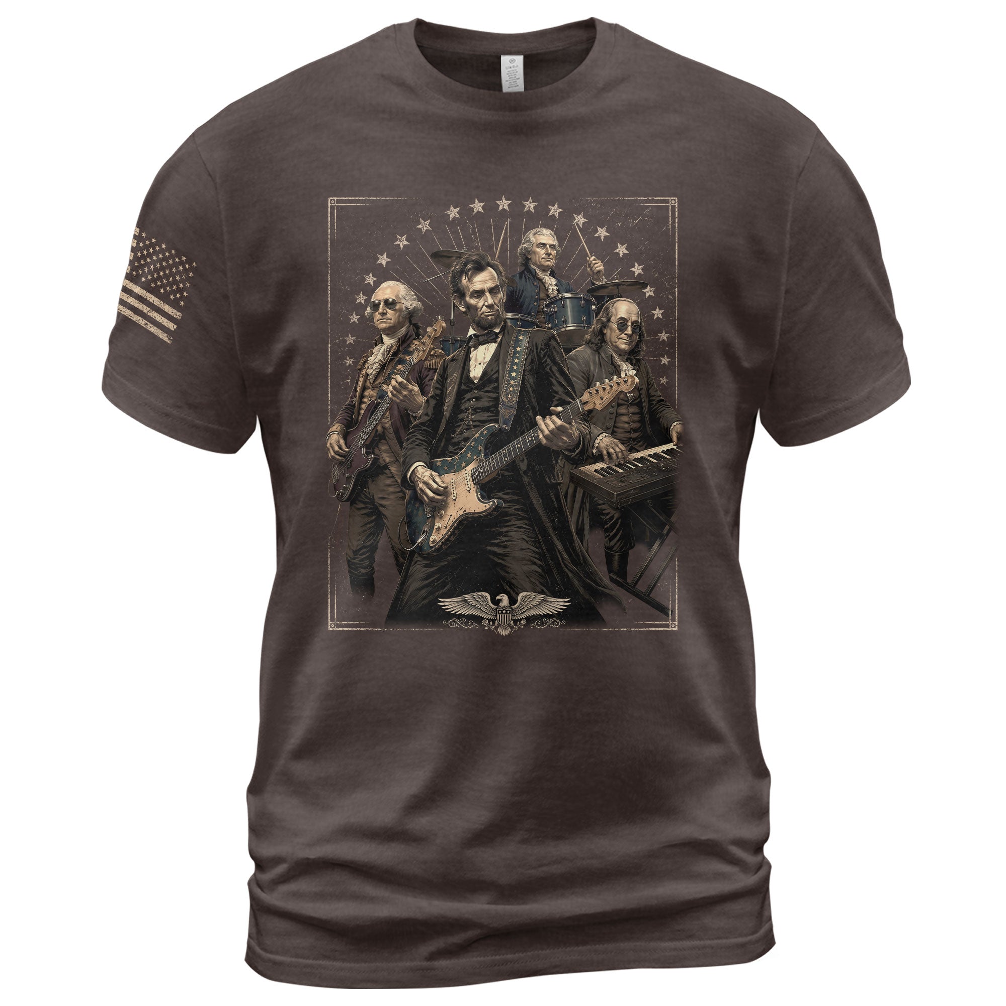 Presidents Rock Band Shirt Funny Patriotic Founding Fathers Graphic Tee - Rust Field Wear