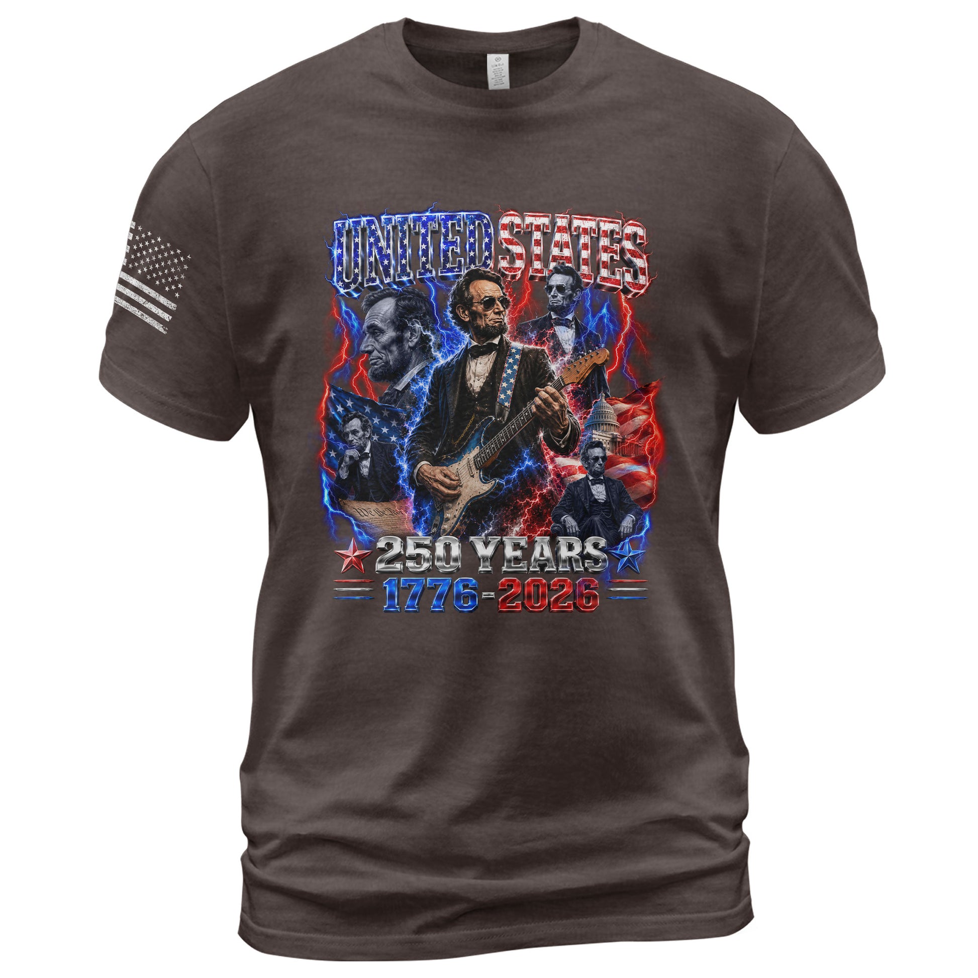 Abraham Lincoln Guitar Shirt Patriotic 1776 2026 American Pride Tee - Rust Field Wear