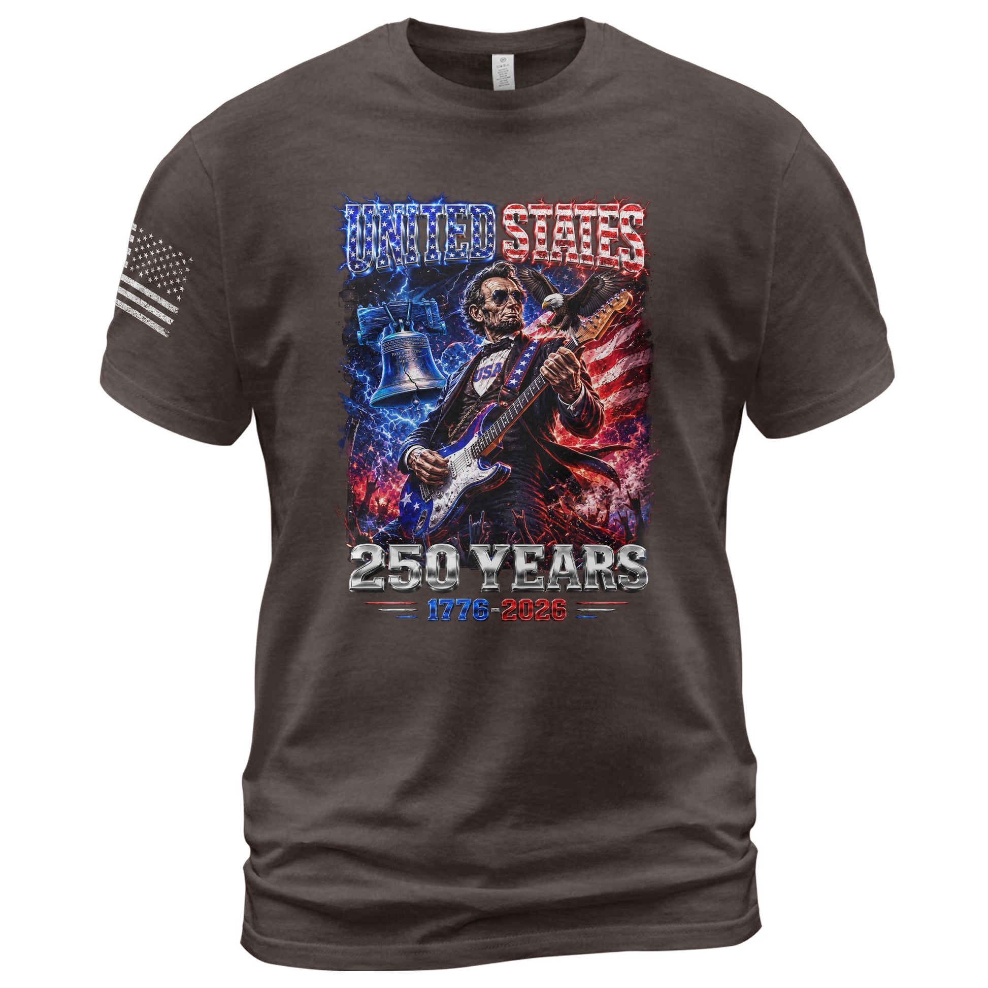 Abraham Lincoln Rock Guitar Shirt Liberty Bell Patriotic 1776 2026 Tee - Rust Field Wear