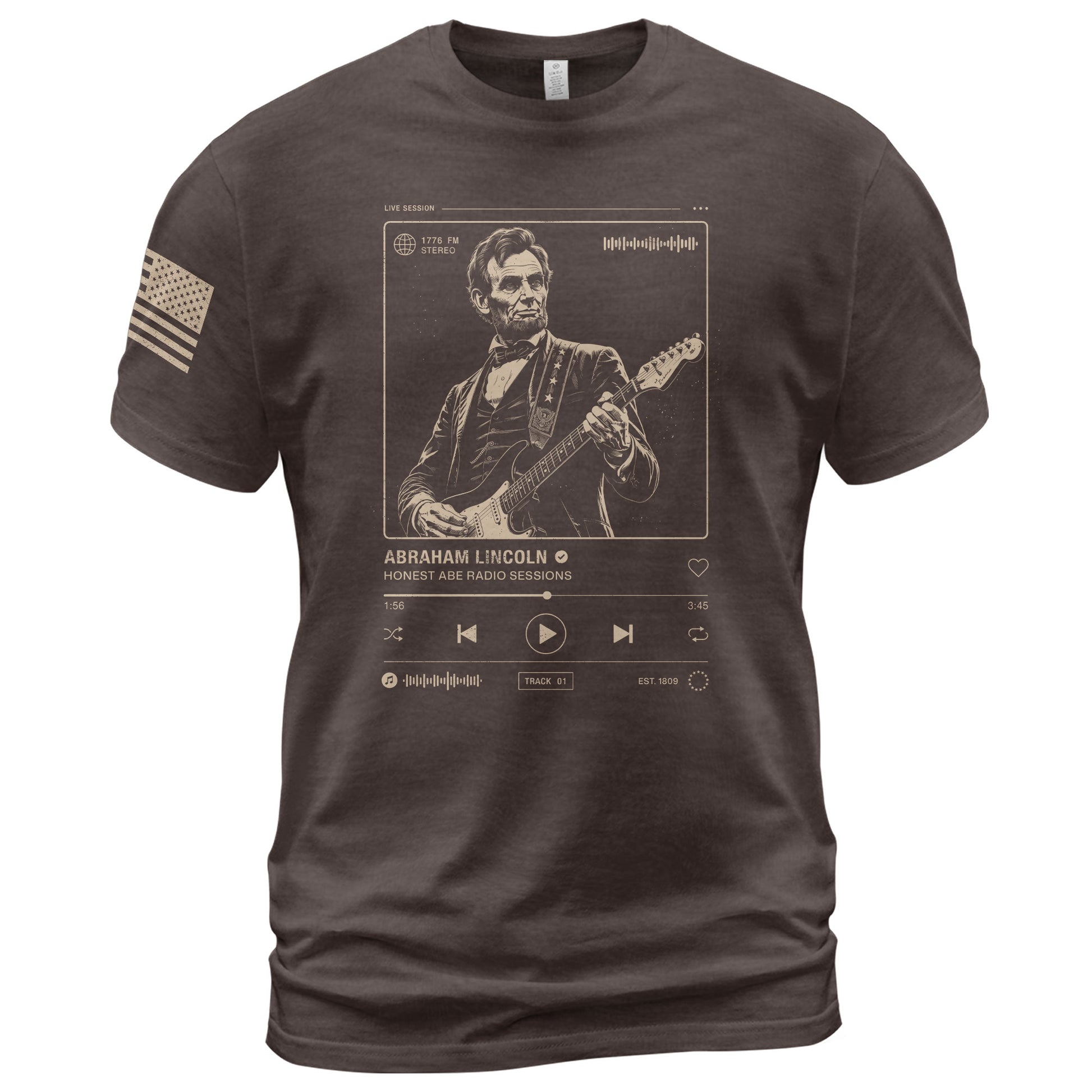 Abraham Lincoln Guitar Shirt Music Player Interface Patriotic Graphic Tee - Rust Field Wear