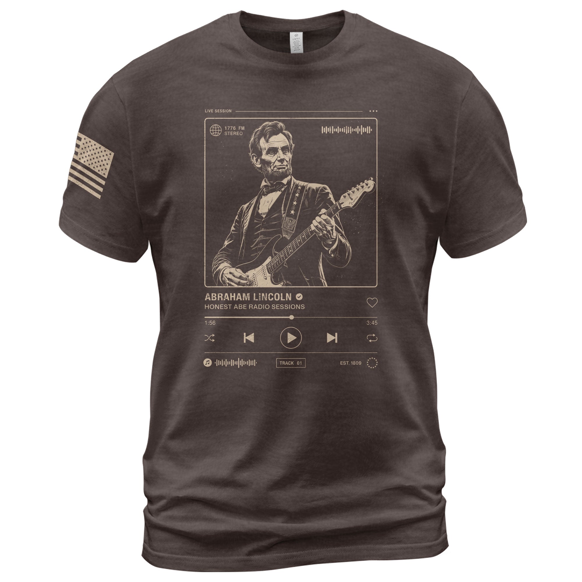 Abraham Lincoln Guitar Shirt Music Player Interface Patriotic Graphic Tee - Rust Field Wear