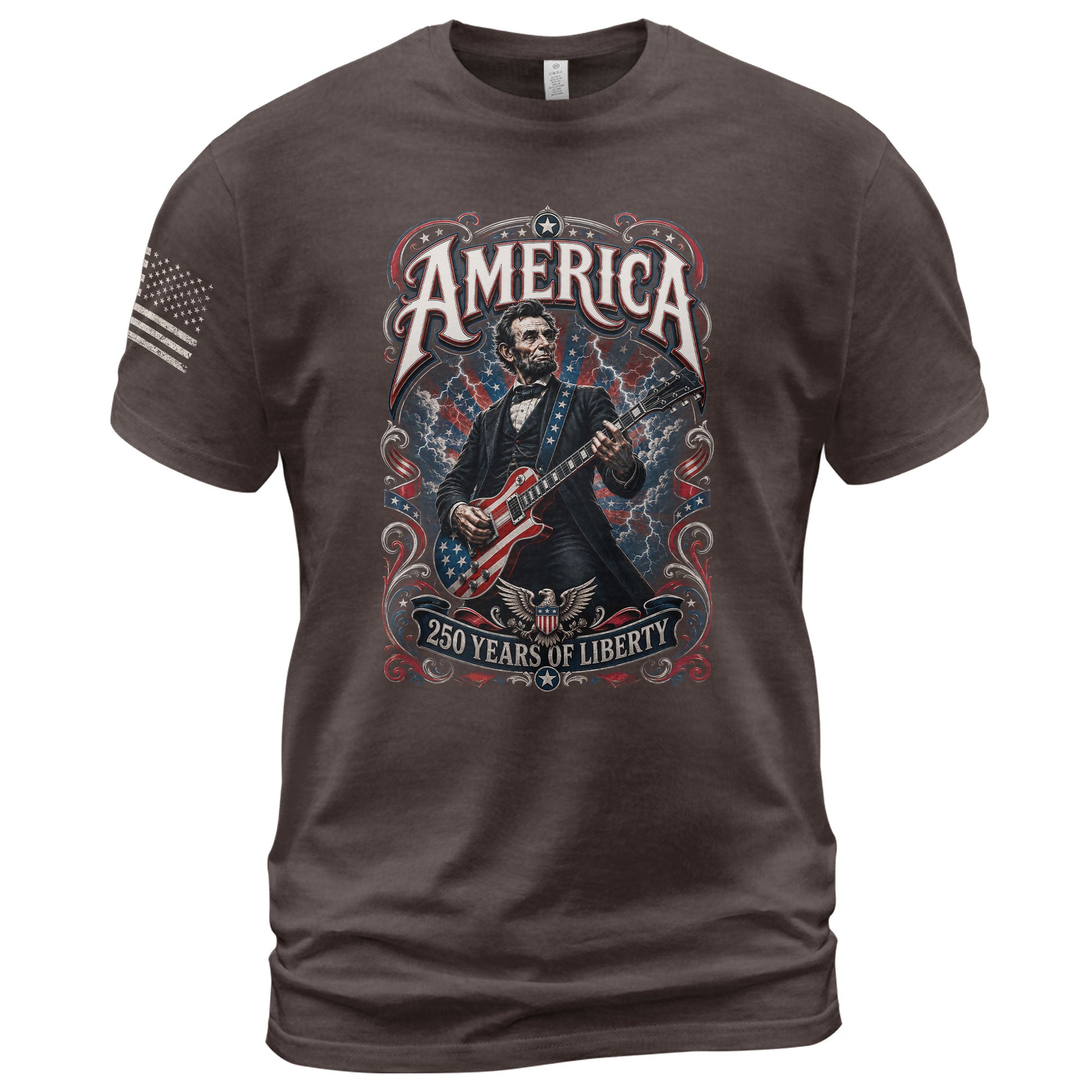 America 250 Years of Liberty Shirt Patriotic Guitar USA Vintage Freedom Tee - Rust Field Wear