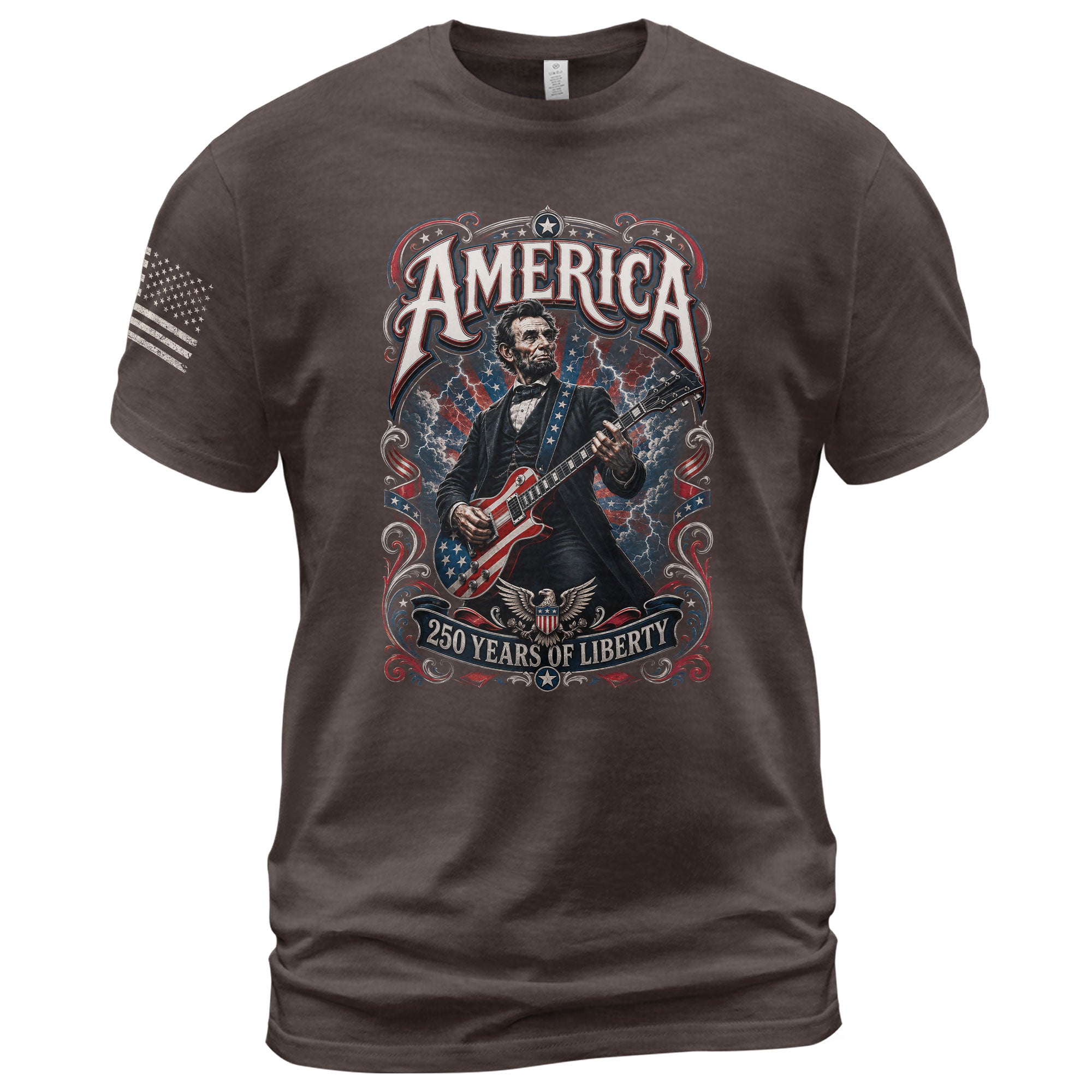 America 250 Years of Liberty Shirt Patriotic Guitar USA Vintage Freedom Tee - Rust Field Wear