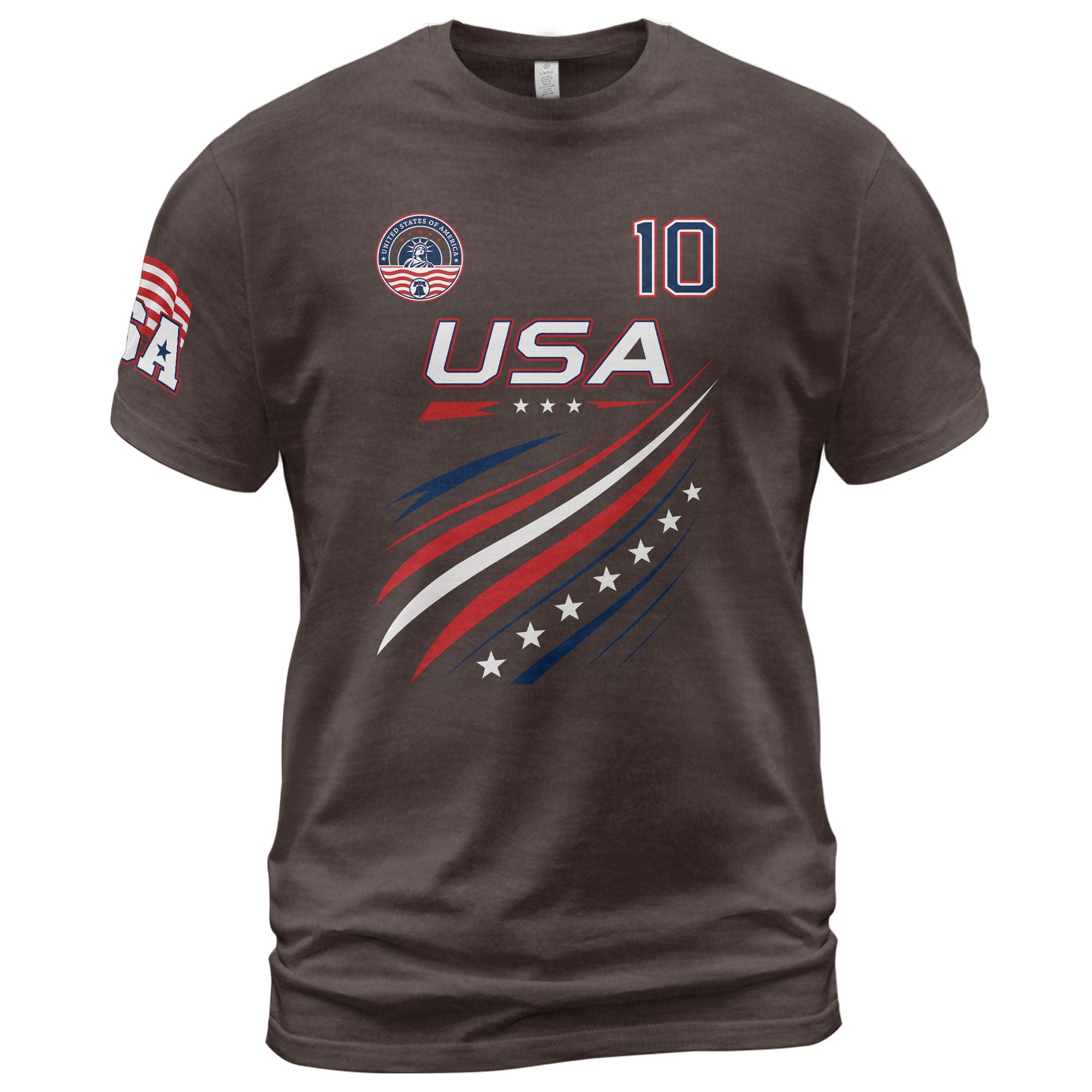 Patriotic USA Sport Graphic T Shirt Number 10 Flag Inspired Casual Mens Fashion - Rust Field Wear