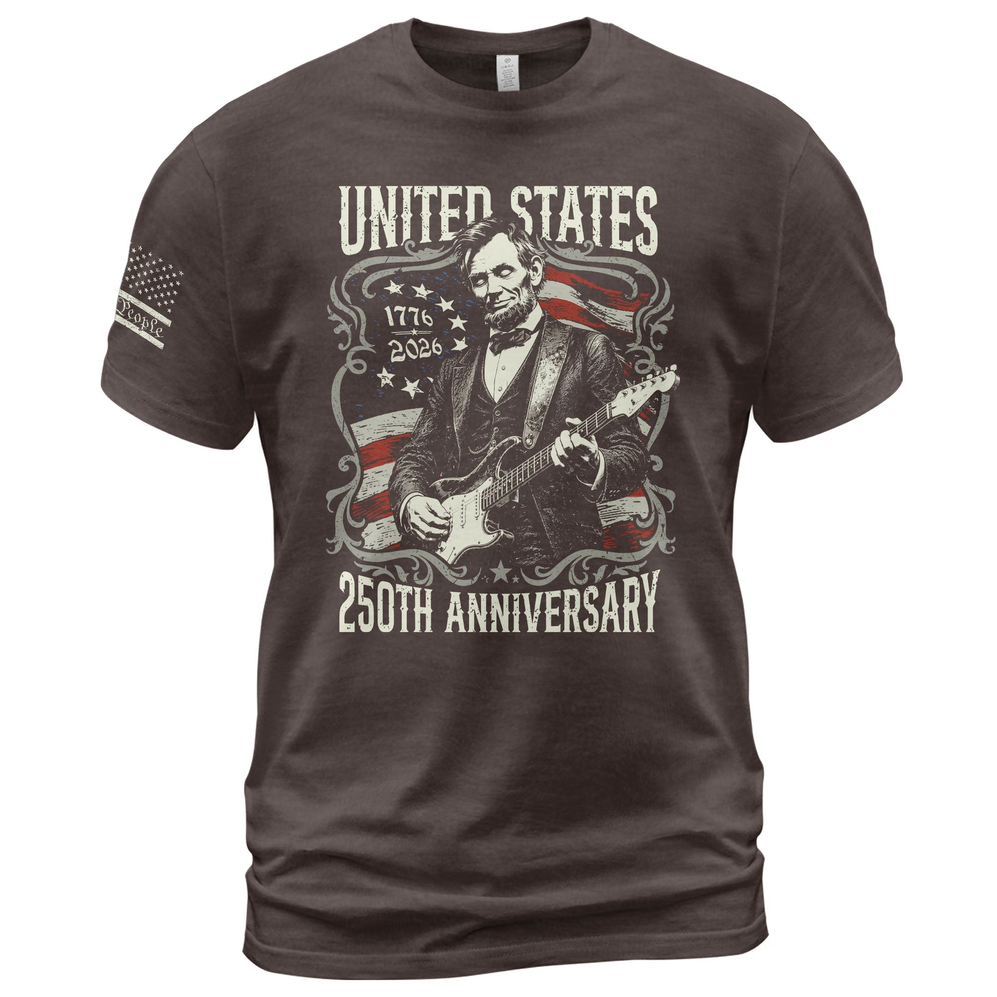United States 250th Anniversary Shirt Abraham Lincoln Rock Guitar Patriotic Apparel - Rust Field Wear