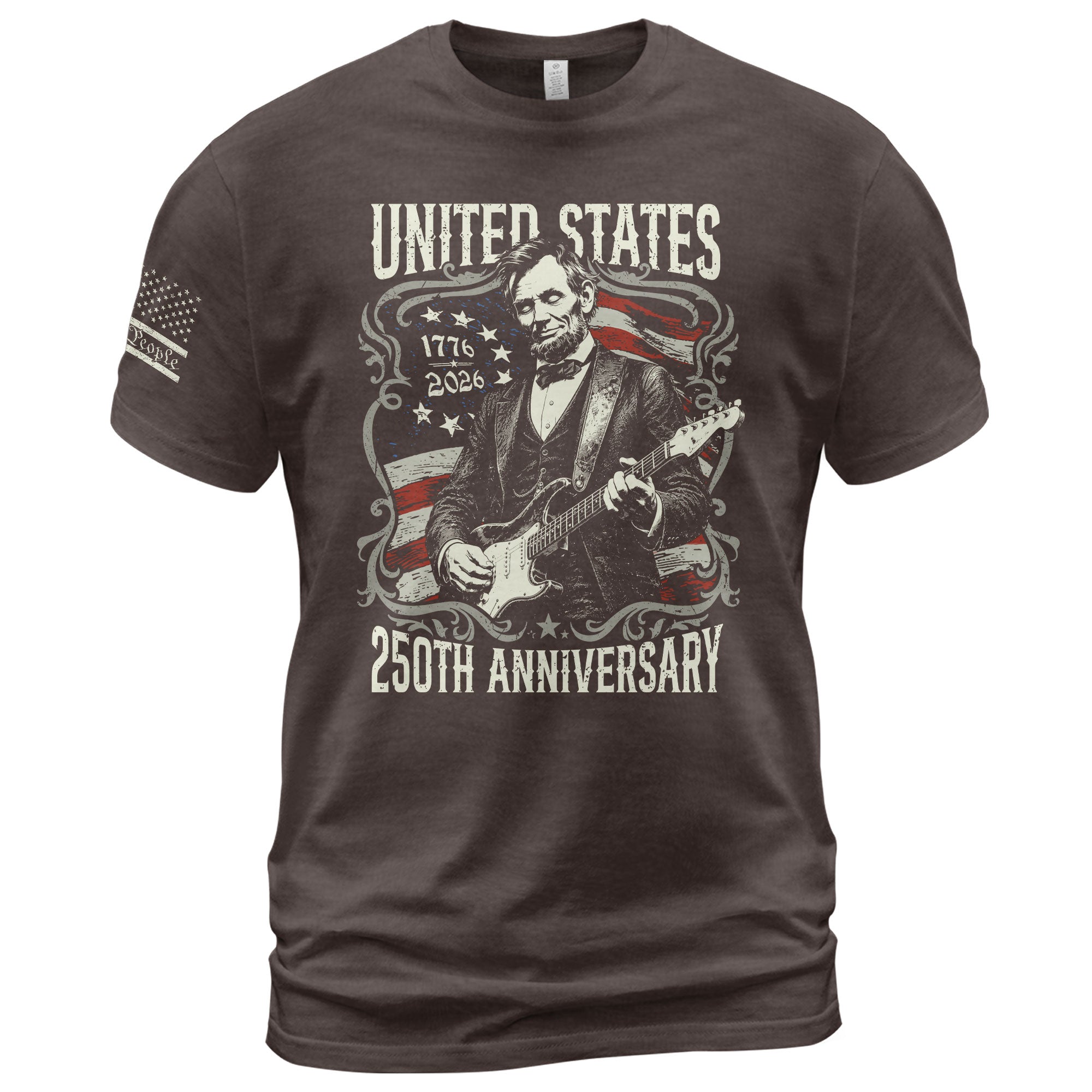 United States 250th Anniversary Shirt Abraham Lincoln Rock Guitar Patriotic Apparel - Rust Field Wear