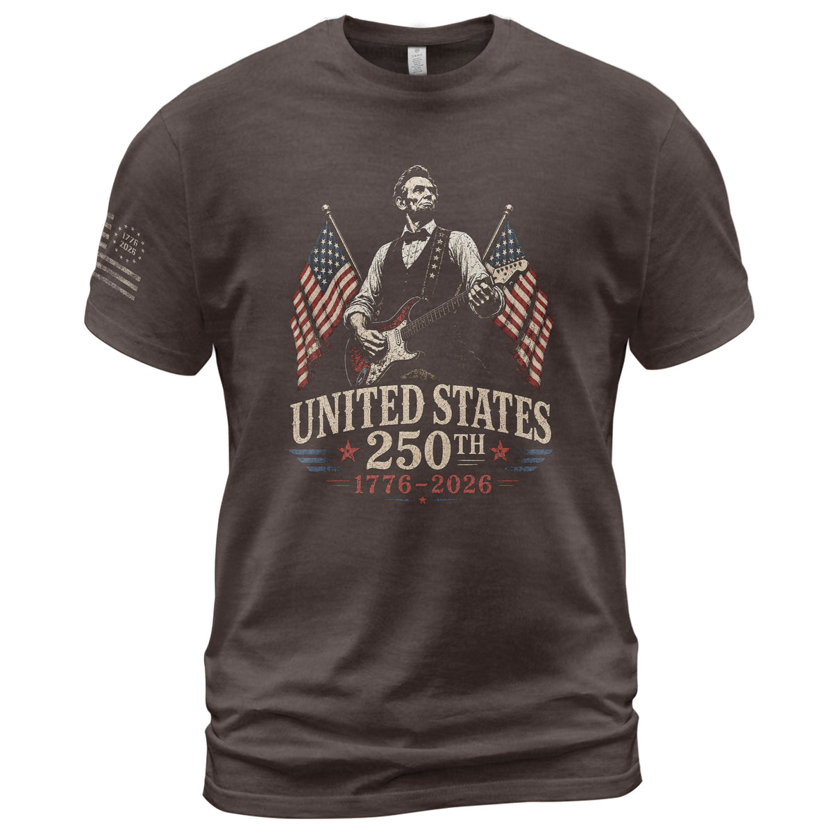 Mens T Shirt Patriotic Abraham Lincoln Guitar 1776-2026 250th Anniversary Rock Tee - Rust Field Wear