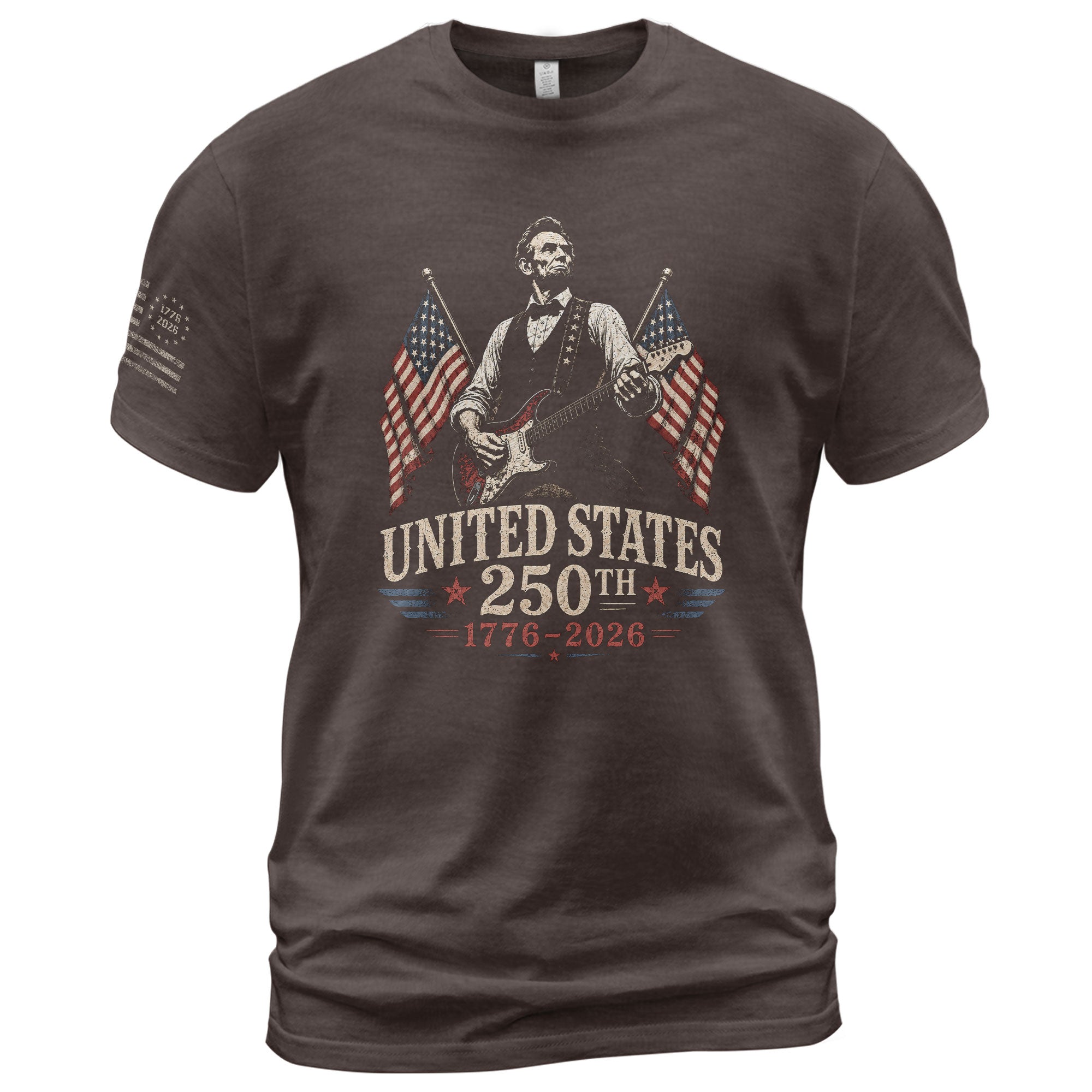 Mens T Shirt Patriotic Abraham Lincoln Guitar 1776-2026 250th Anniversary Rock Tee - Rust Field Wear