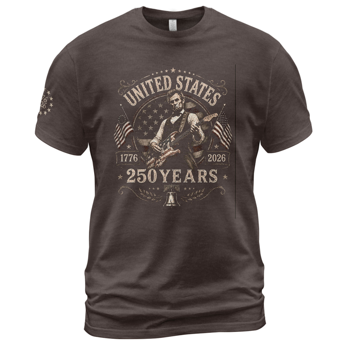 Mens T Shirt Patriotic 250 Years 1776-2026 Vintage Abraham Lincoln Guitarist Graphic Tee - Rust Field Wear